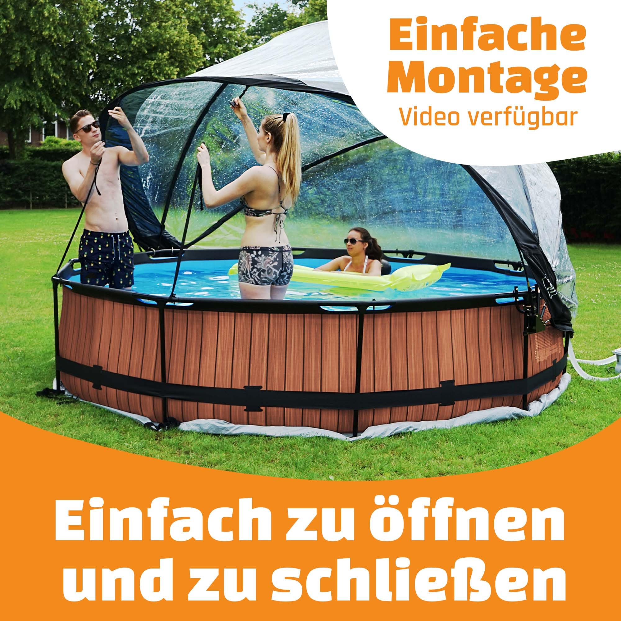 EXIT Toys Poolabdeckung Rund ø 366 cm Universell für Intex/Bestway Pools – Hält Wasser Warm und Sauber – Poolüberdachung mit Verbindungsset für Viele Marken – Transparent