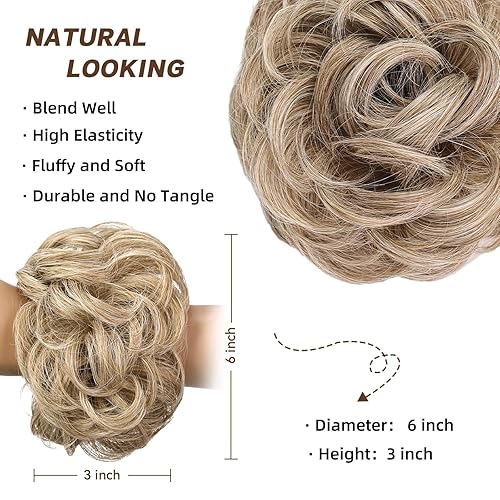 Miniatura 4 de HAIRCUBE 1 pieza de cabello desordenado con moño desordenado para mujer, extensiones de cabello sintético grueso y recogido (rubio arenoso y rubio