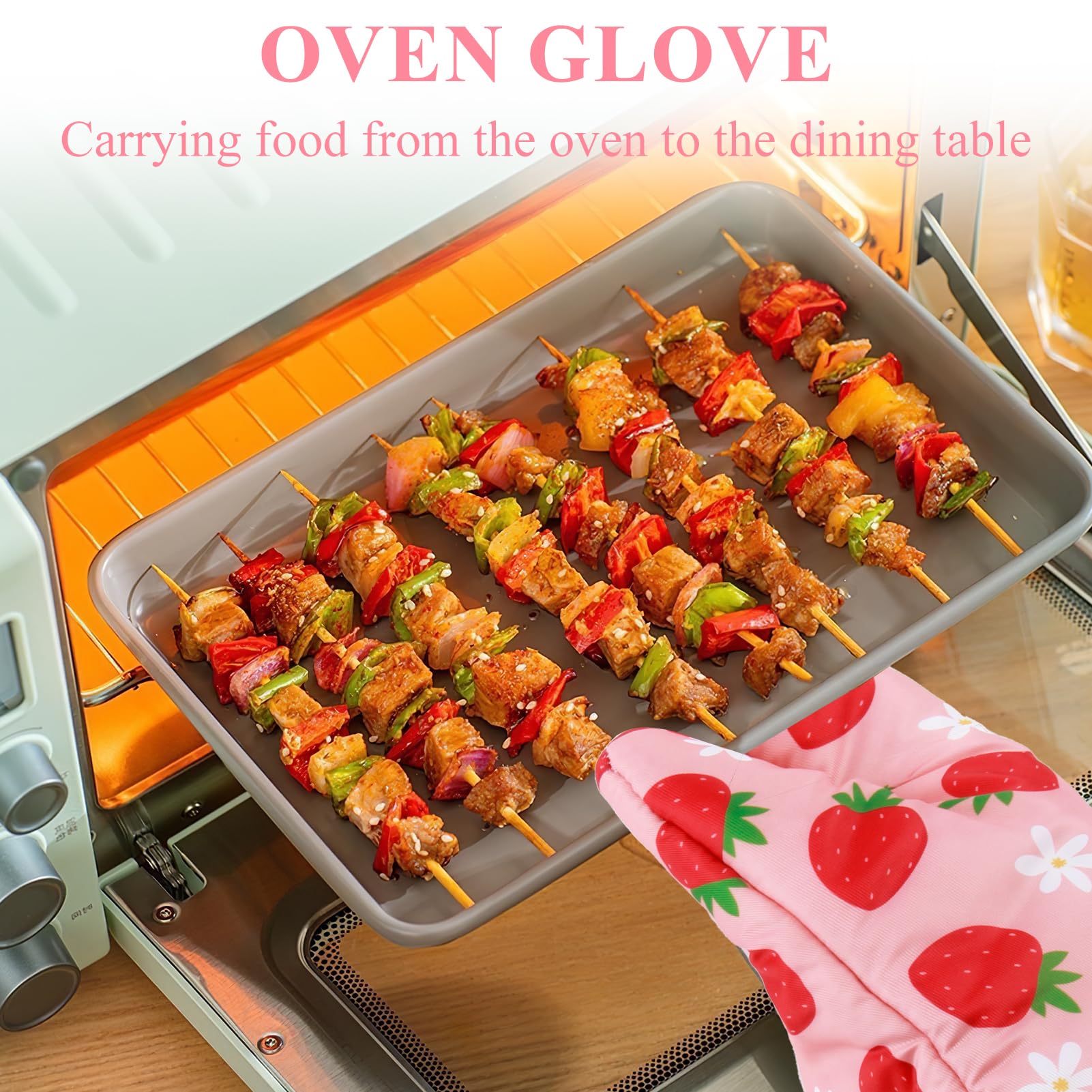 PSC - Juego de 4 manoplas de horno de fresa, decoración de accesorios de cocina de fresa, resistentes al calor para cocinar, hornear, asar a la parrilla y microondas