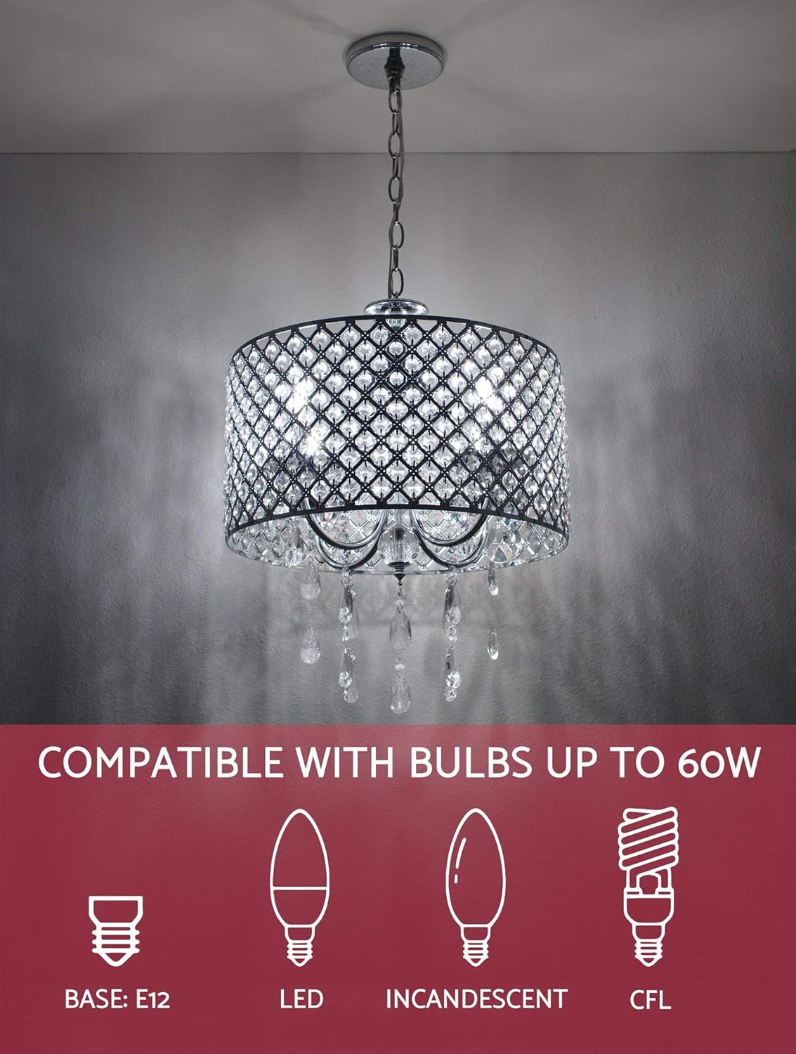Crеаtіvе Prоduсt Kira Home Briolette 16 4-Light Modern Chic Crystal Chandelier + Round Beaded Drum Shade, Adjustable Height, Chrome Finish Bіg Sаlе Kira Home Briolette 16 4-Light Modern Chic Crystal Chandelier + Round Beaded Drum Shade, Adjustable Height, Chrome Finish