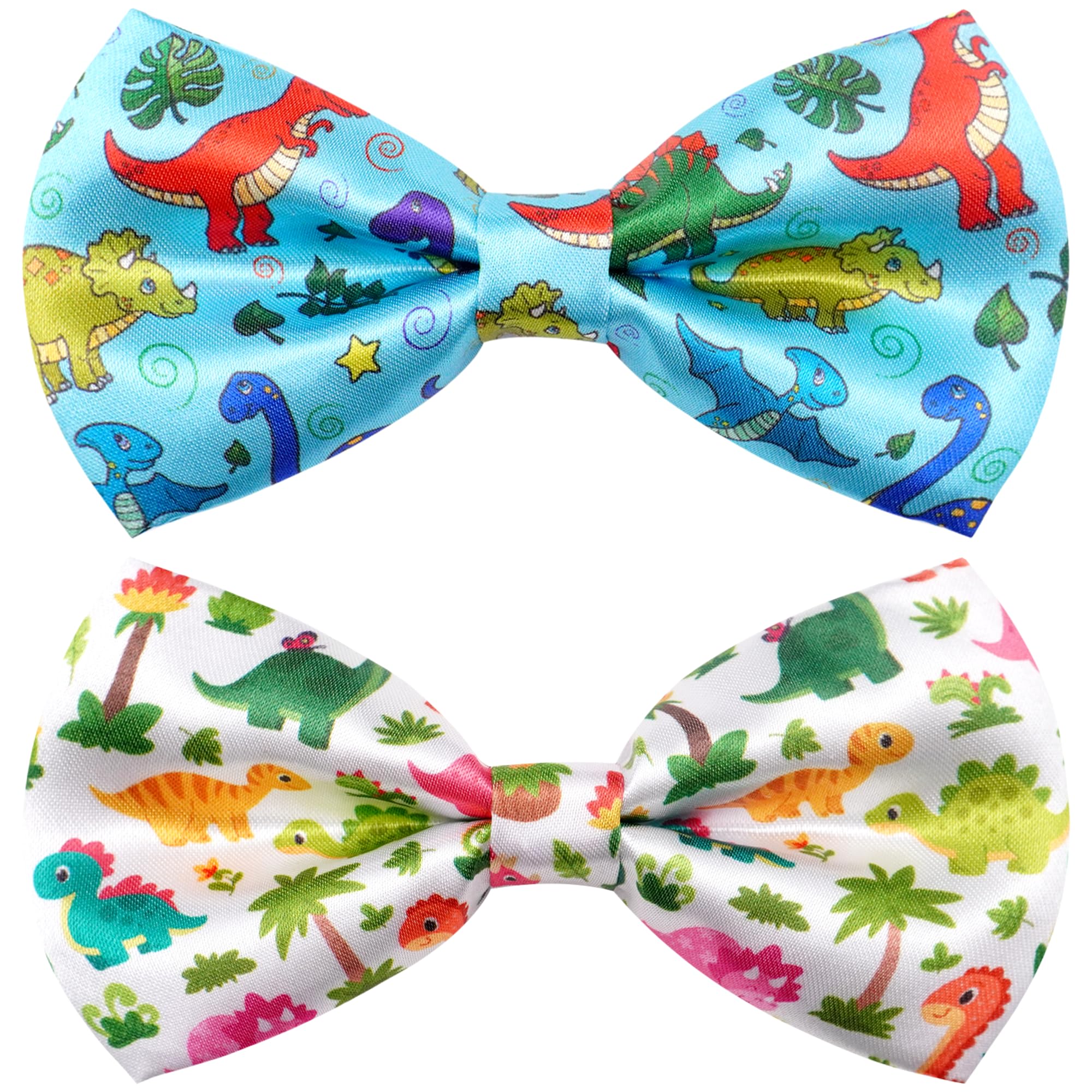 JpGdn 2Pcs/Pack Dogs Bow Ties Dinosaur White Blue Collar Attachment Slides Charms for Small Dog Doggies Puppies Cats Neck Bows Detachable Birthday Holiday Party Accessories