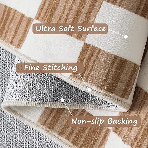 Miniatura 7 de Jinchan 2x3 Alfombra para niños lavable para interiores, tapete antideslizante para entrada, moderna, a cuadros, geométrica, de celosía, alfombra