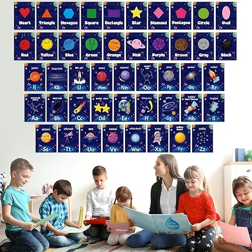Miniatura 6 de Harloon 56 piezas de letras del alfabeto del espacio exterior, letras de galaxia, decoración de aula, líneas numéricas ABC espaciales para pared de