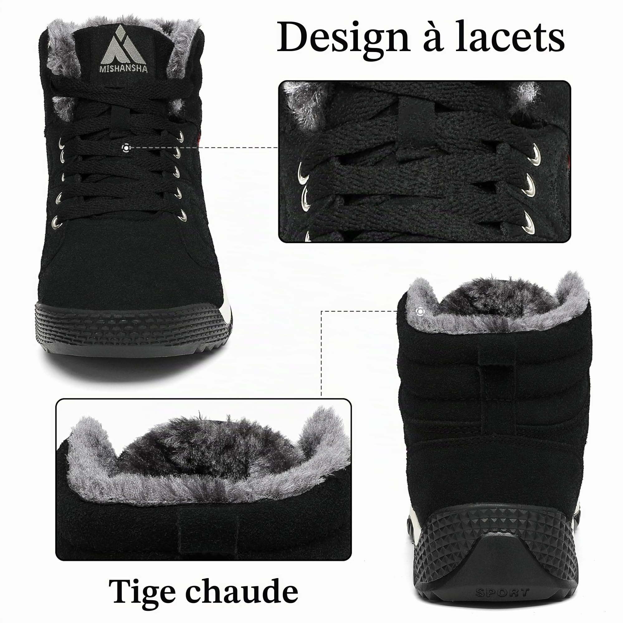 Mishansha Bottes de Hiver Homme Femme Chaud Antidérapant Chaussures de Neige Taille 36-48 EU