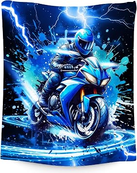 Boys Blanket - Motorcycle Blankets for Kids - 40x50 Inches Soft Flannel Dirt Bike Throws for Chair - Gifts for Toddler Son