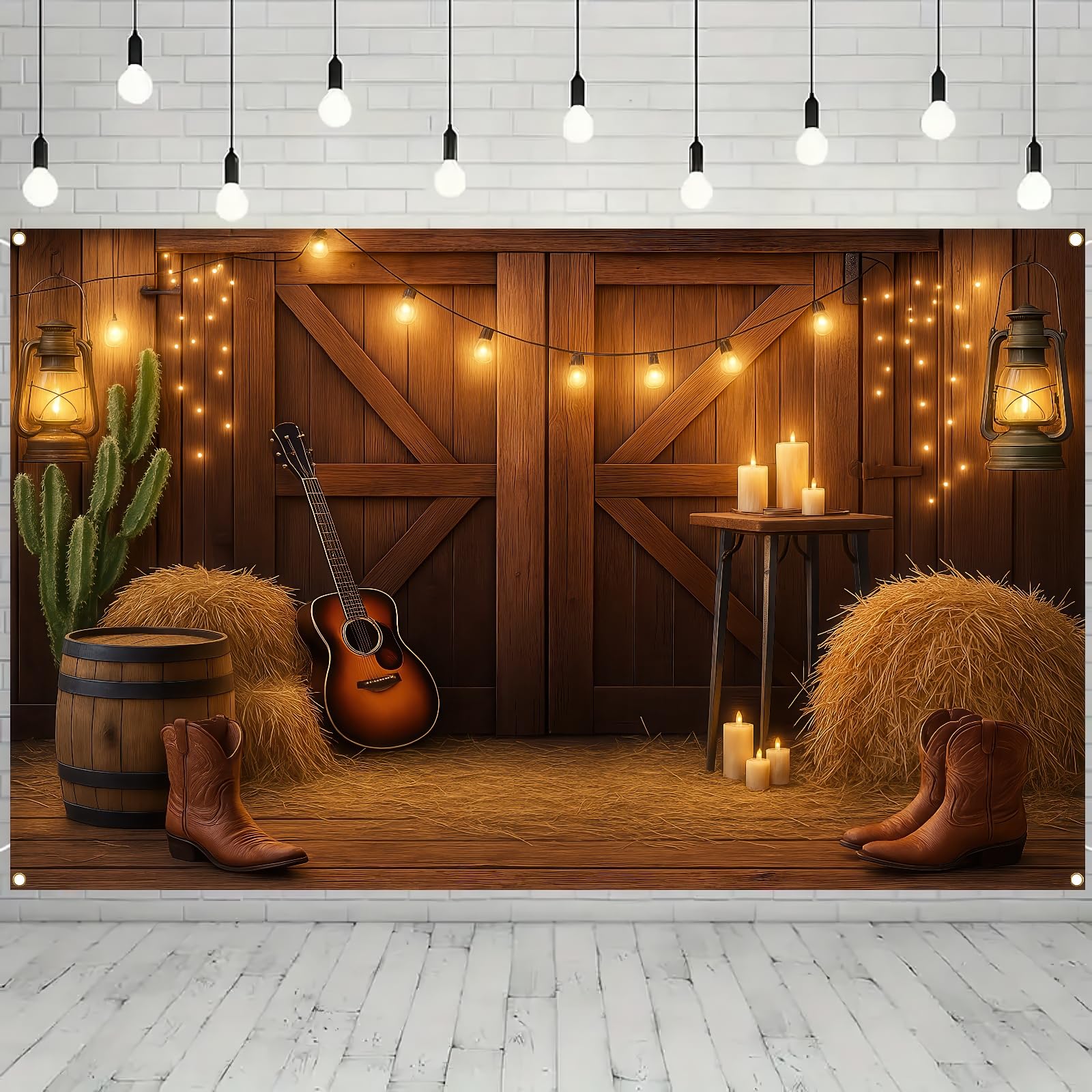 BlissYard Western Cowboy Backdrop Banner 71 x 43 inches Wild West Decor Wooden House Barn Photo Background Banner Western Rustic Desert Theme Birthday