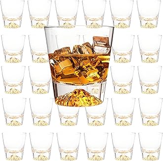 LEMONSODA Whiskey Glasses Set of 32- Crystal Clear Gold Heavy Base Bourbon Glass Set -Old Fashioned Whisky Tumbler 4-Pack - Lowball Scotch Rocks Glasses for Cocktails| [2027]