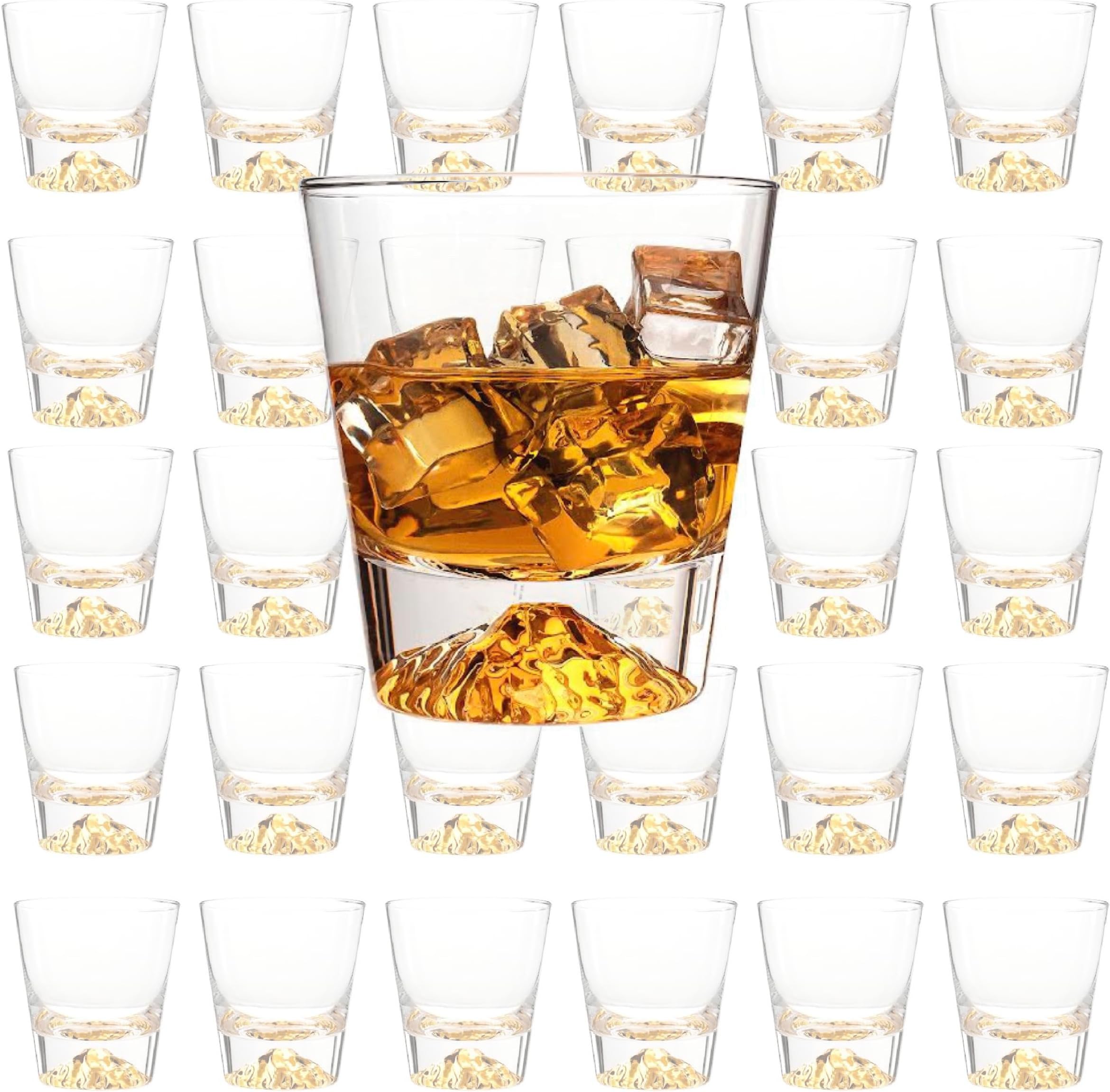 LEMONSODA Whiskey Glasses Set of 32- Crystal Clear Gold Heavy Base Bourbon Glass Set -Old Fashioned Whisky Tumbler 4-Pack - Lowball Scotch Rocks Glasses for Cocktails| [2027]