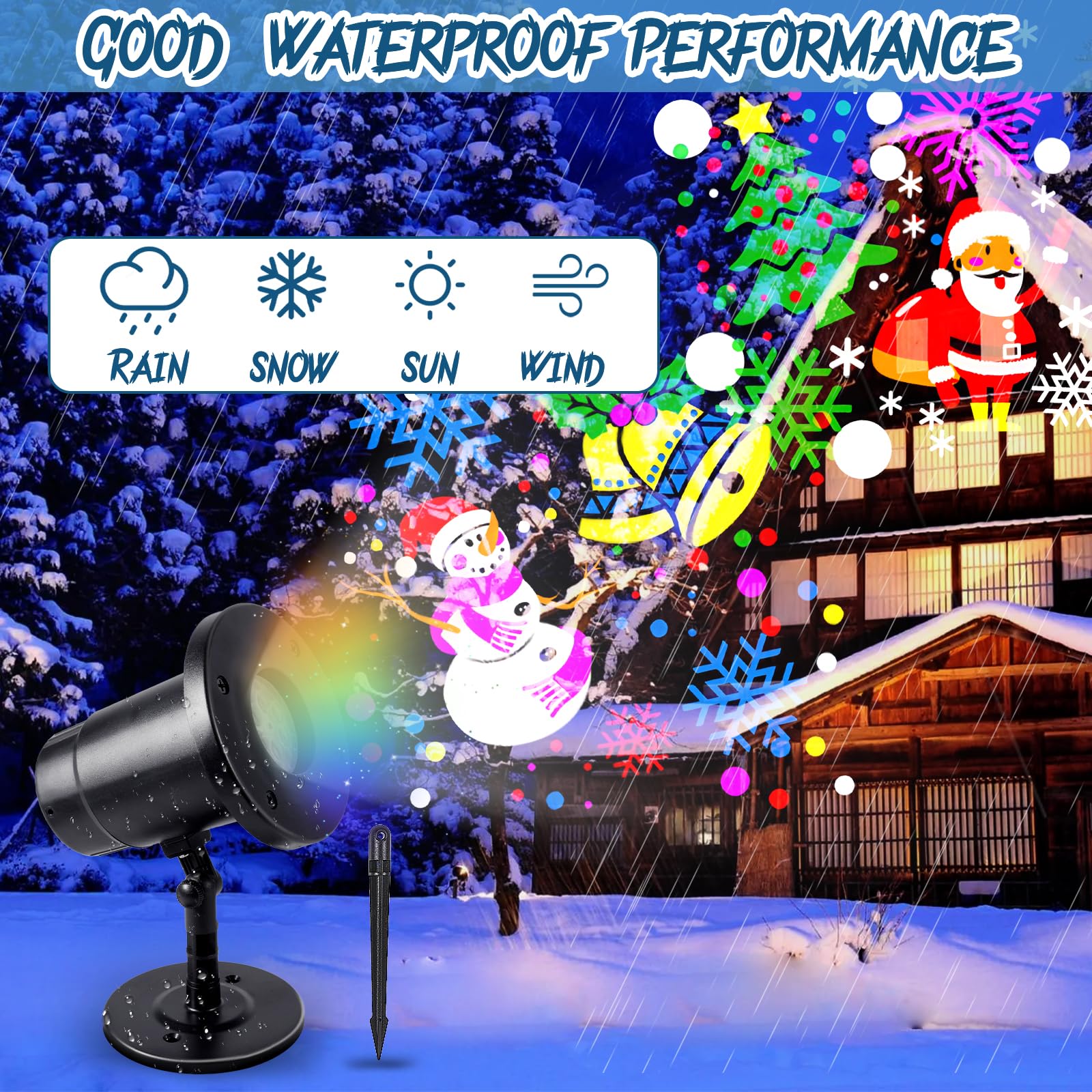 Projecteur LED Noël Extérieur - 16 Motifs De Noël - Étanche IP65 - Câble 5 M - Pour Jardin Et Maison