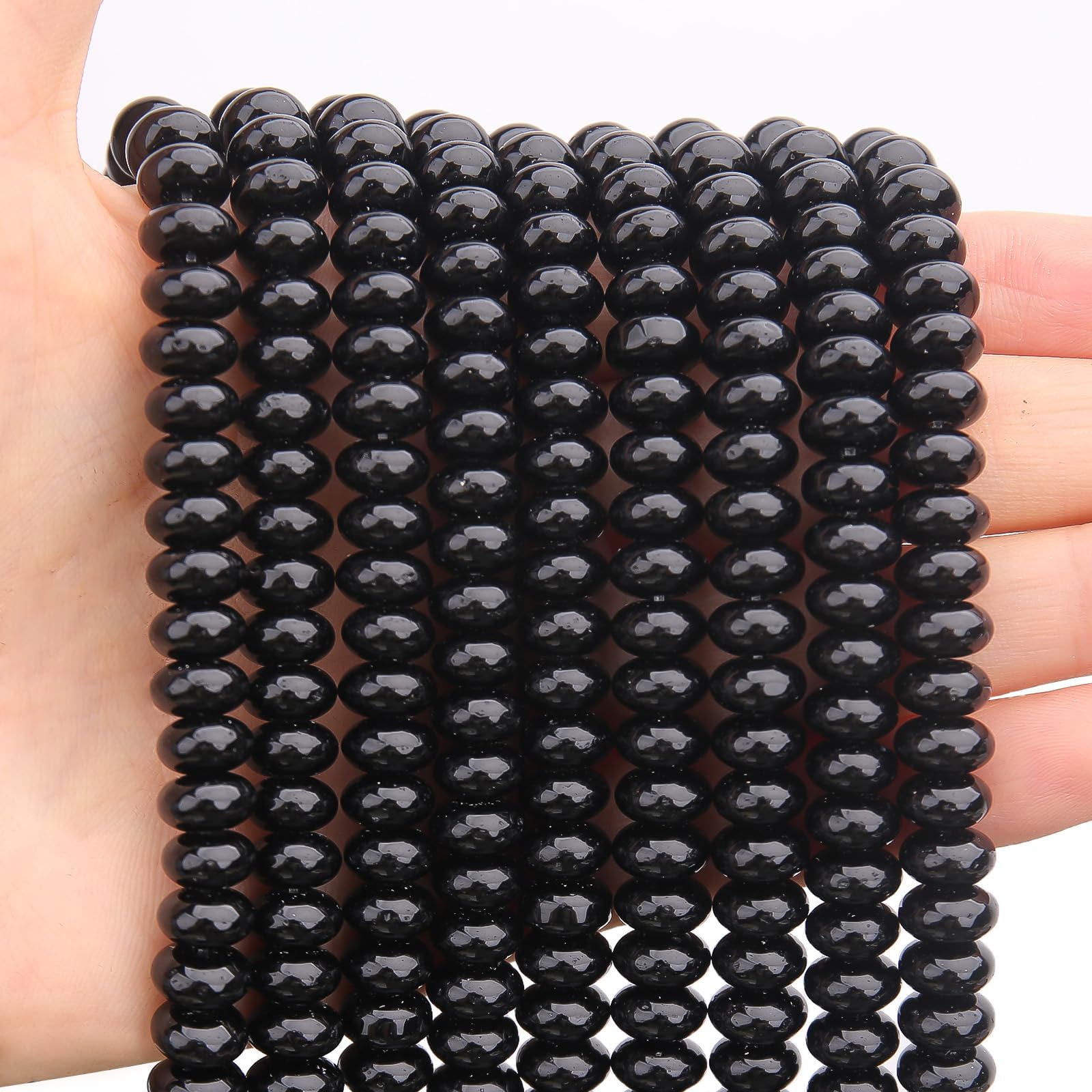 BONNY BOXX 1 Strand Natural 5 * 8mm Black Obsidian Rondelle Beads, Natural Abacus Disk Stone Beads Loose Spacer Gemstone for DIY Bracelet Necklace Jewelry Making