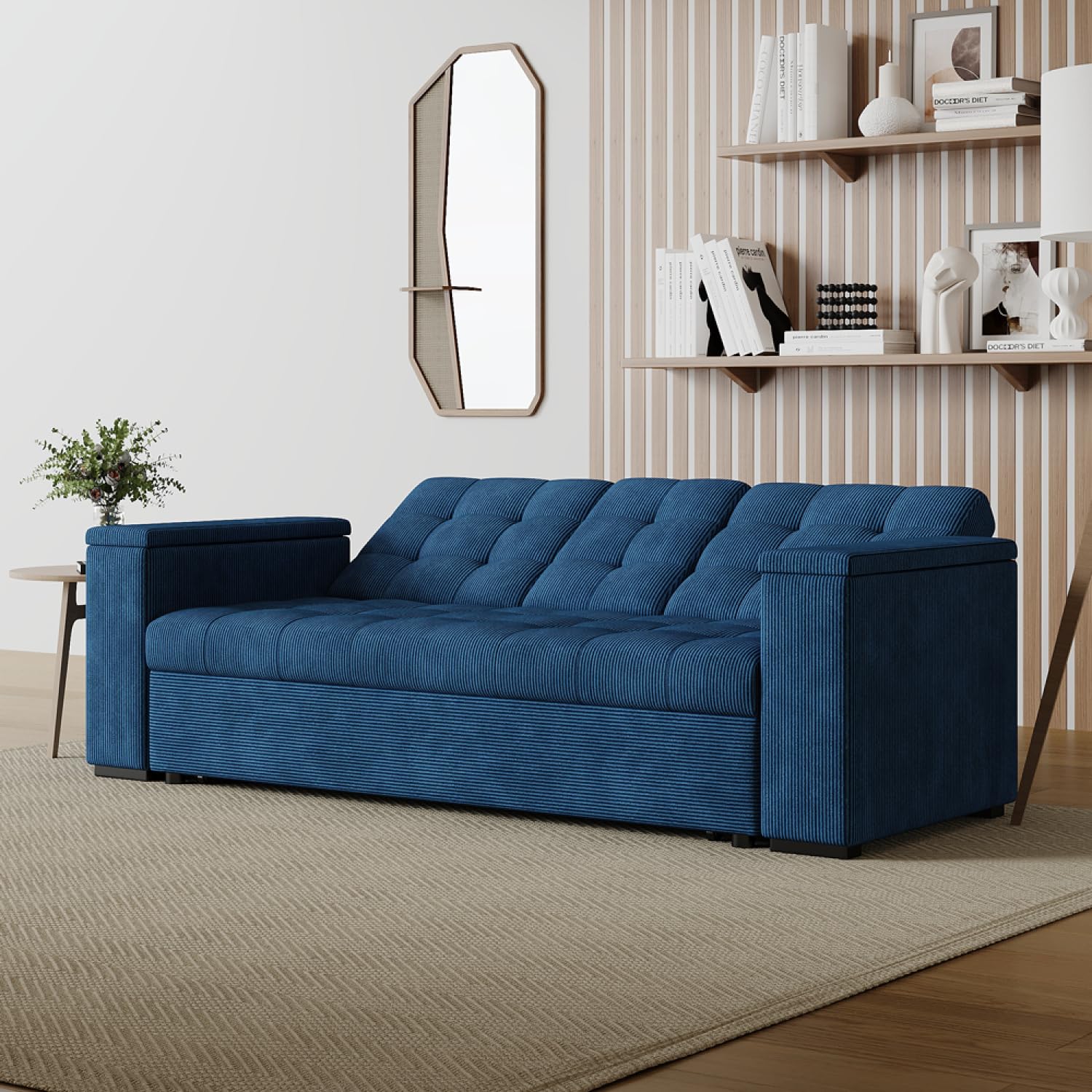 CONCEPTO FÁBRICA Sofá Convertible 3 plazas NOHO Azul Pana | Modular en sillón relax o cama completa de 160 x 160 cm según tus necesidades del momento.