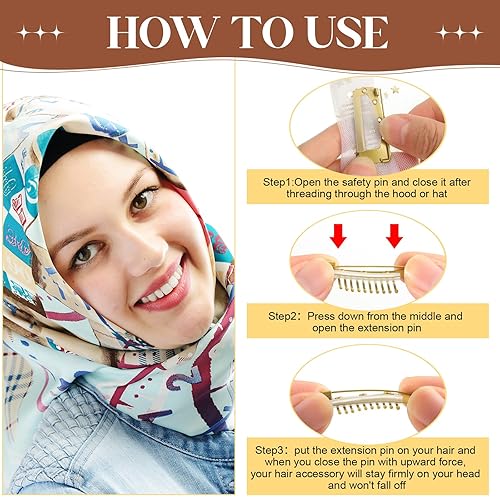 Miniatura 3 de 20 clips Chunni con pasadores de seguridad, 10 dientes, clips de peluca, clip de agarre Dupatta fuerte, clips de ajuste de cabello planos para