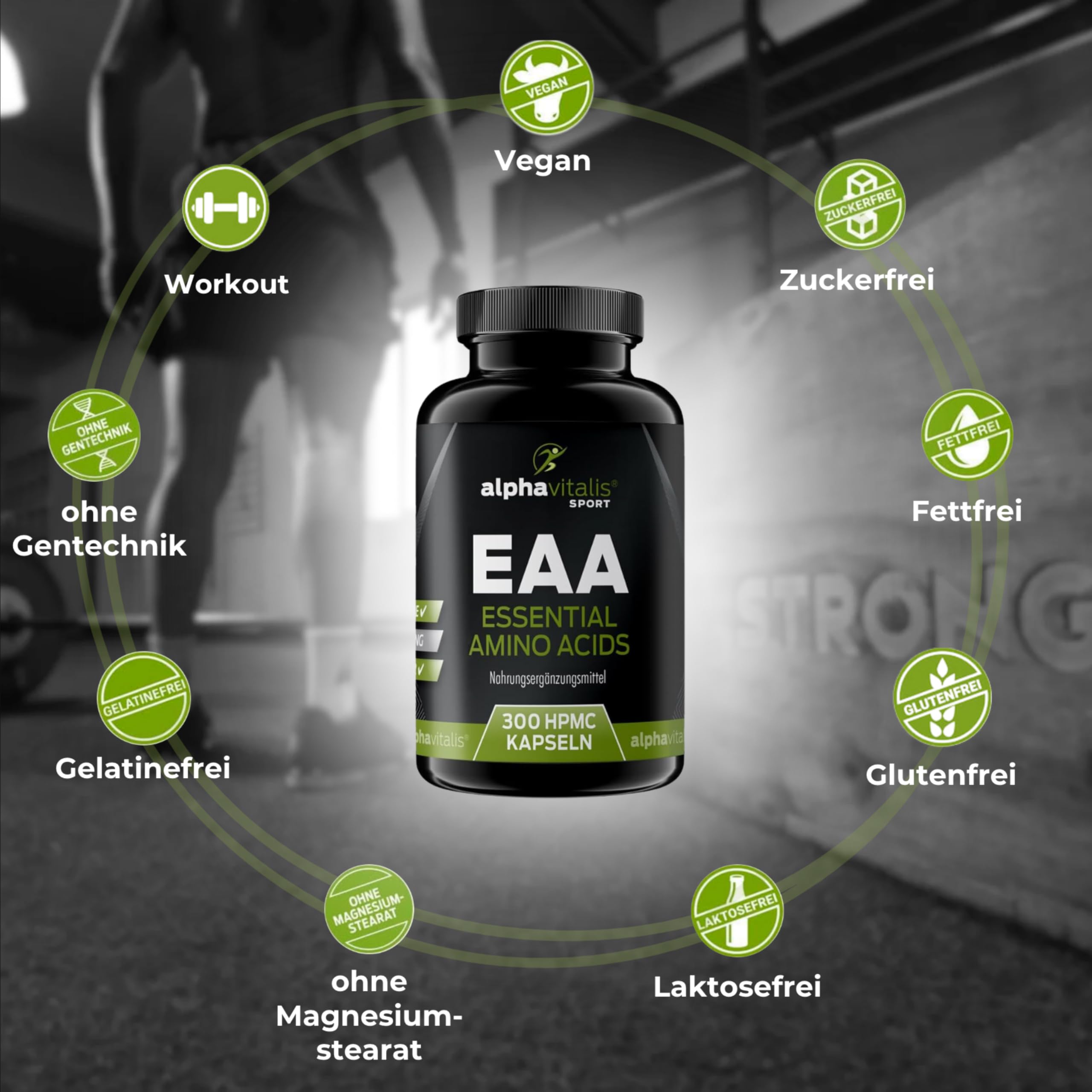 EAA Kapseln optimal dosiert 300 Stk. - vegan - Multi Amino Pattern Code mit allen 8 essentiellen Aminosäuren inkl. BCAA ohne Magnesiumstearat aus pflanzlicher Fermentation
