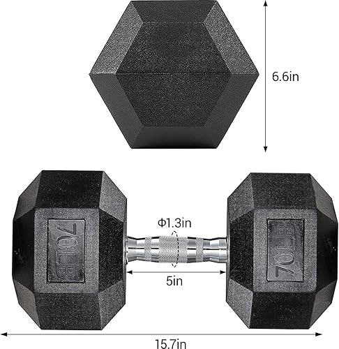 Miniatura 4 de Juego de mancuernas hexagonales de hierro fundido con revestimiento de goma, color negro