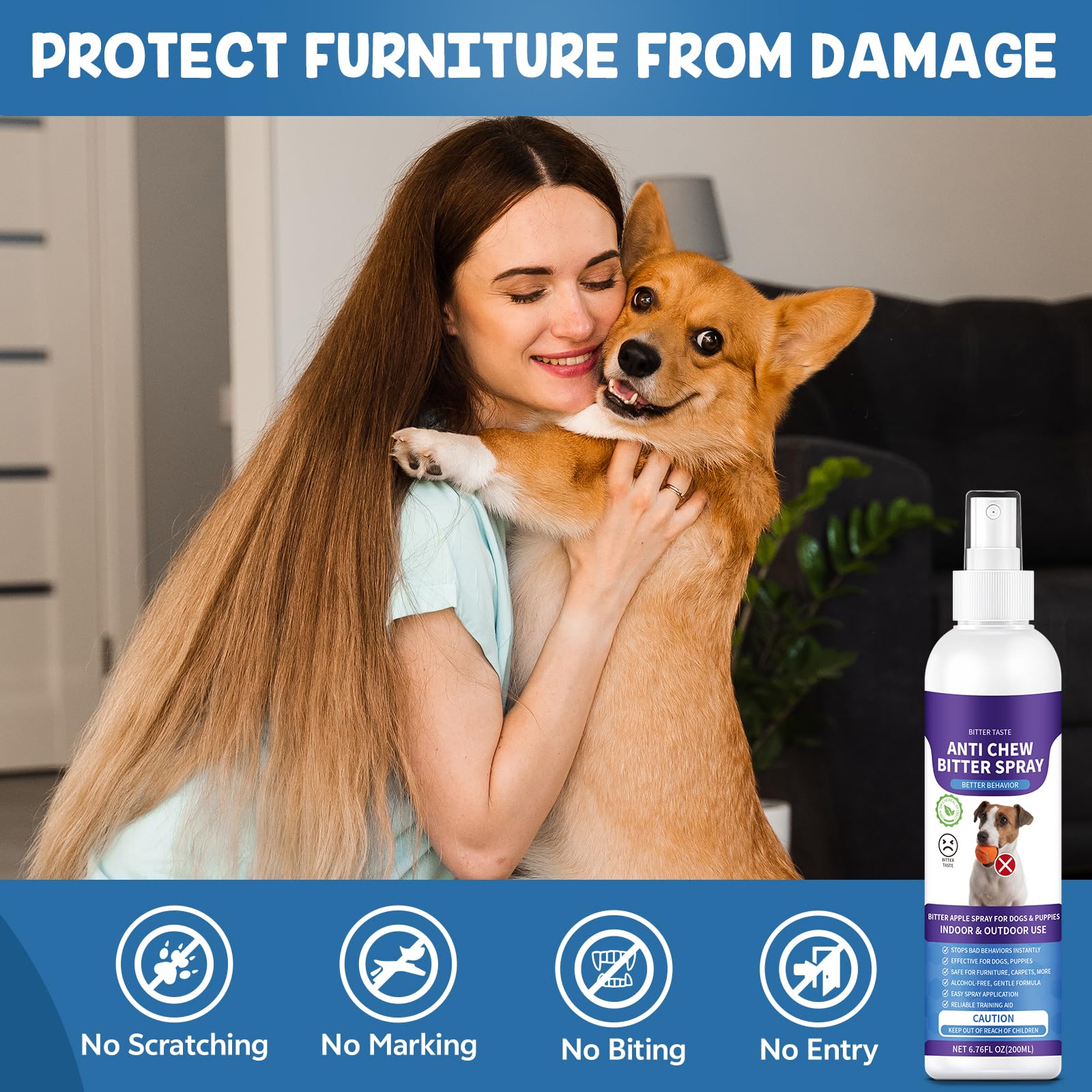 Spray anti-mastication pour chiens, 200 ml, pomme amère pour chiens pour arrêter de mâcher et empêcher le léchage des plaies, protège les meubles, les chaussures, les bandages, sans alcool et non