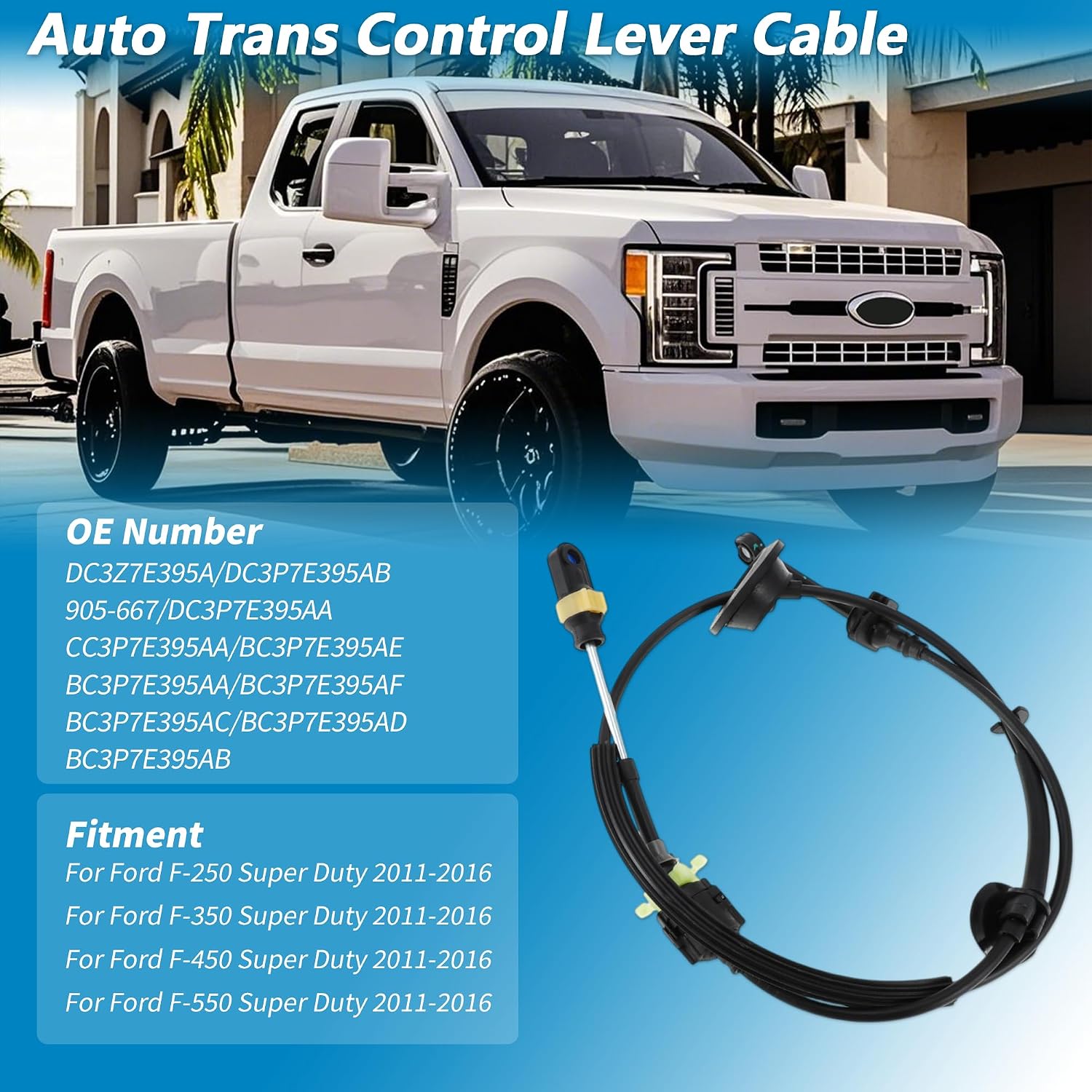 No.DC3Z7E395A Automatic Transmission Gear Shifter Cable for Ford F-250 F-350 F-450 F-550 Super Duty 2011-2016 A/T Range Lever Shift Control Cable No.905-667/BC3P7E395AB
