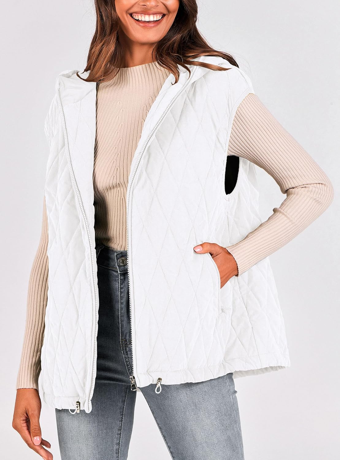 PRETTYGARDEN Women's 2026 Fall Spring Vest Casual Sleeveless Hooded Zip Up Jacket Trendy Winter Coat Outerwear - Image 8