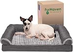 Furhaven 35" Lit rond pour chiens orthopédiques pour grands chiens/moyens avec/Couvercle amovible lavable, pour chiens jusqu'à 50 Lbs - Sherpa & Suede Snuggery - Gris, 35-inch