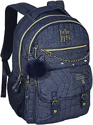 Mochila Feminina Jeans Rebecca Bonbon Grande 47x35x20 Escolar Passeio Reforçada