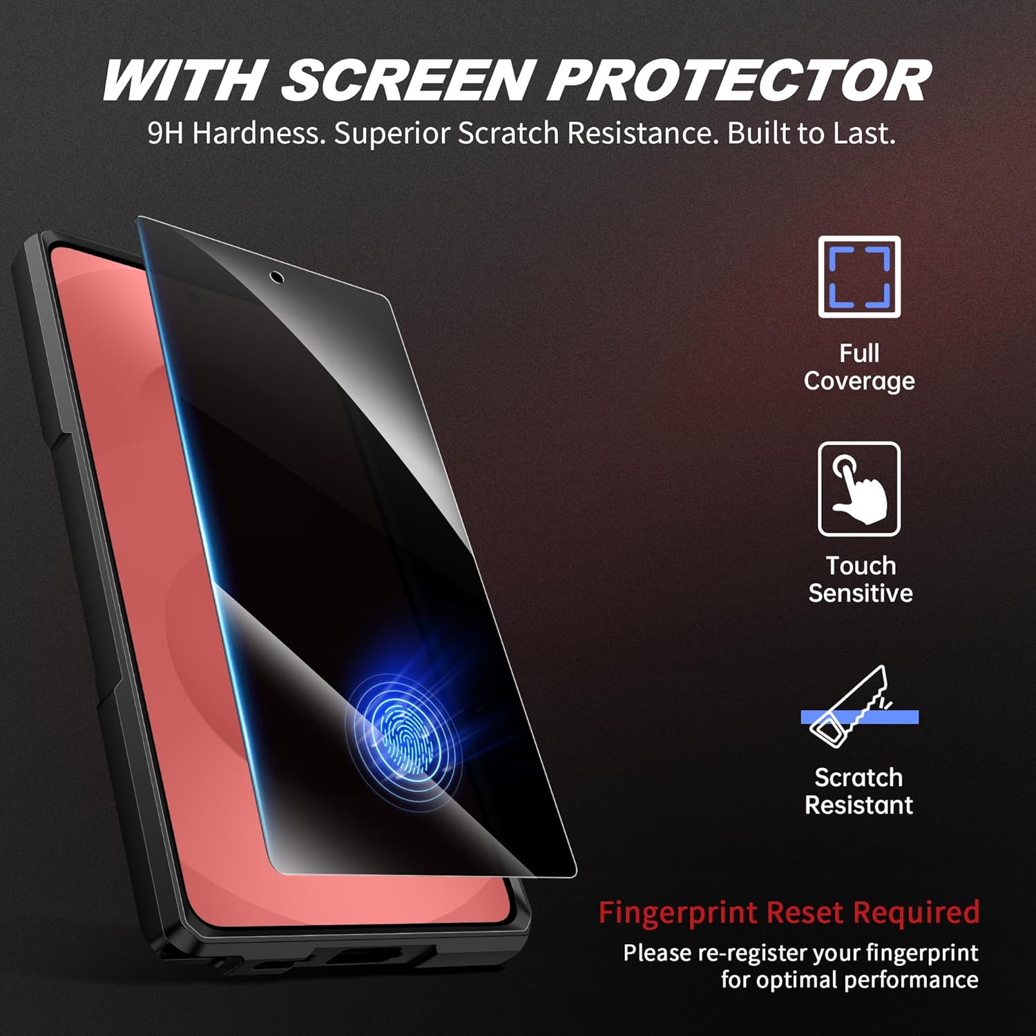 TONGATE Magnetic for Samsung Galaxy S25 Ultra Case with Privacy Screen Protector, [Compatible with MagSafe][Camera Protective Cover][Military-Grade Protection] Ring Stand Phone Case S25 Ultra, Red - Image 8