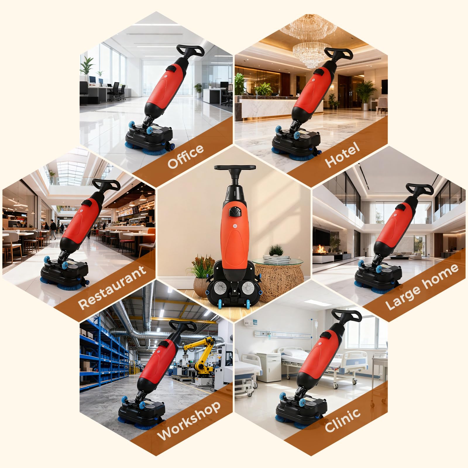 Máquina de limpieza de suelos, limpiador de caminos inalámbrico de 17 pulgadas con cepillos dobles y cabezal giratorio de 360° para una limpieza comercial eficiente