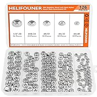 Vista 16 de Kit surtido de tuercas hexagonales de nailon de 8 tamaños, 225 piezas, acero inoxidable 304 (#4-40 a 1/2"-13)