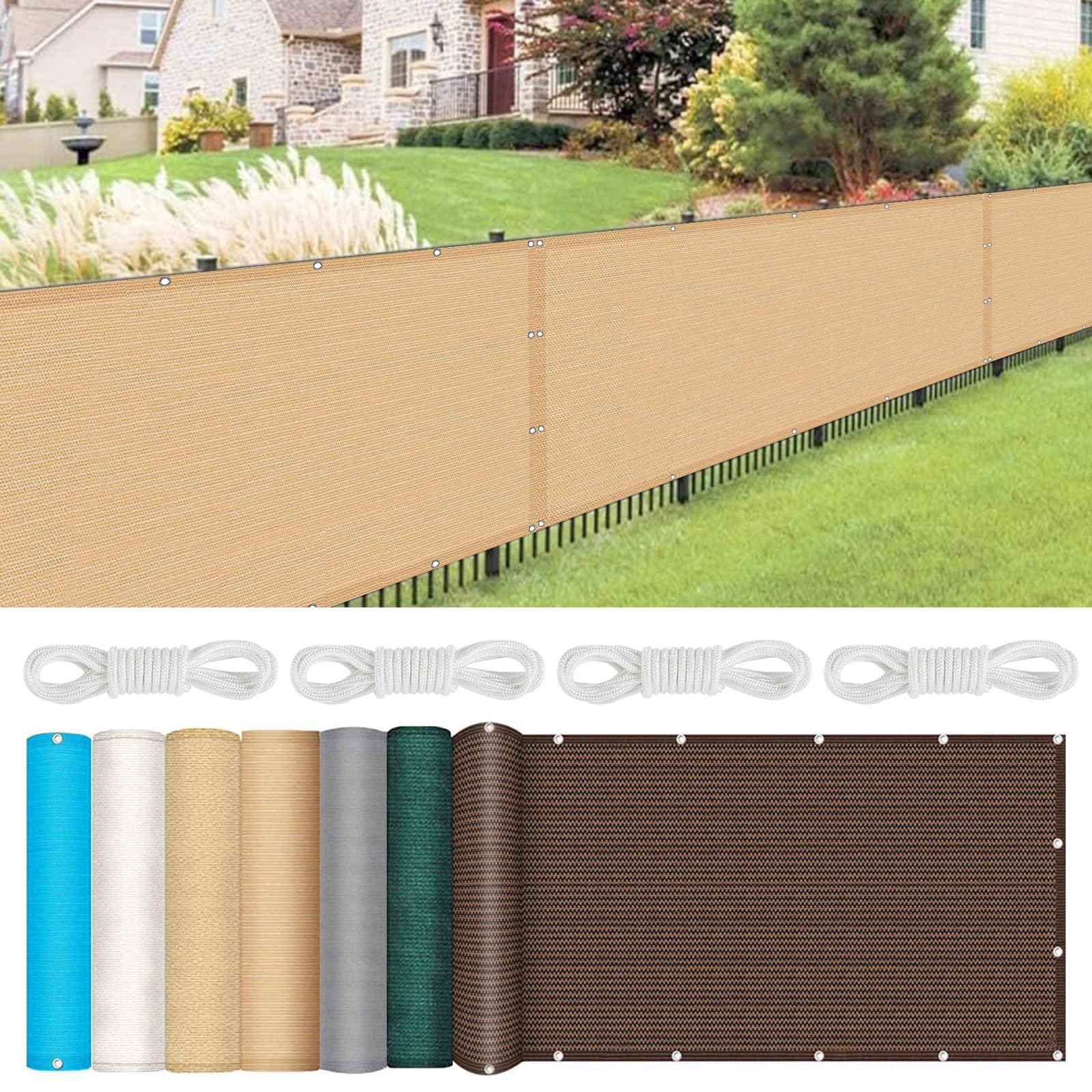 Balkonowy Ekran Prywatności 50 x 850 cm Ochrona Przed Podglądaniem Ekran Zewnętrzny Ogrodzenia Ogrodowego Z Sznurkiem Na Balkon I Patio Ogrodowe, Kolor kremowy