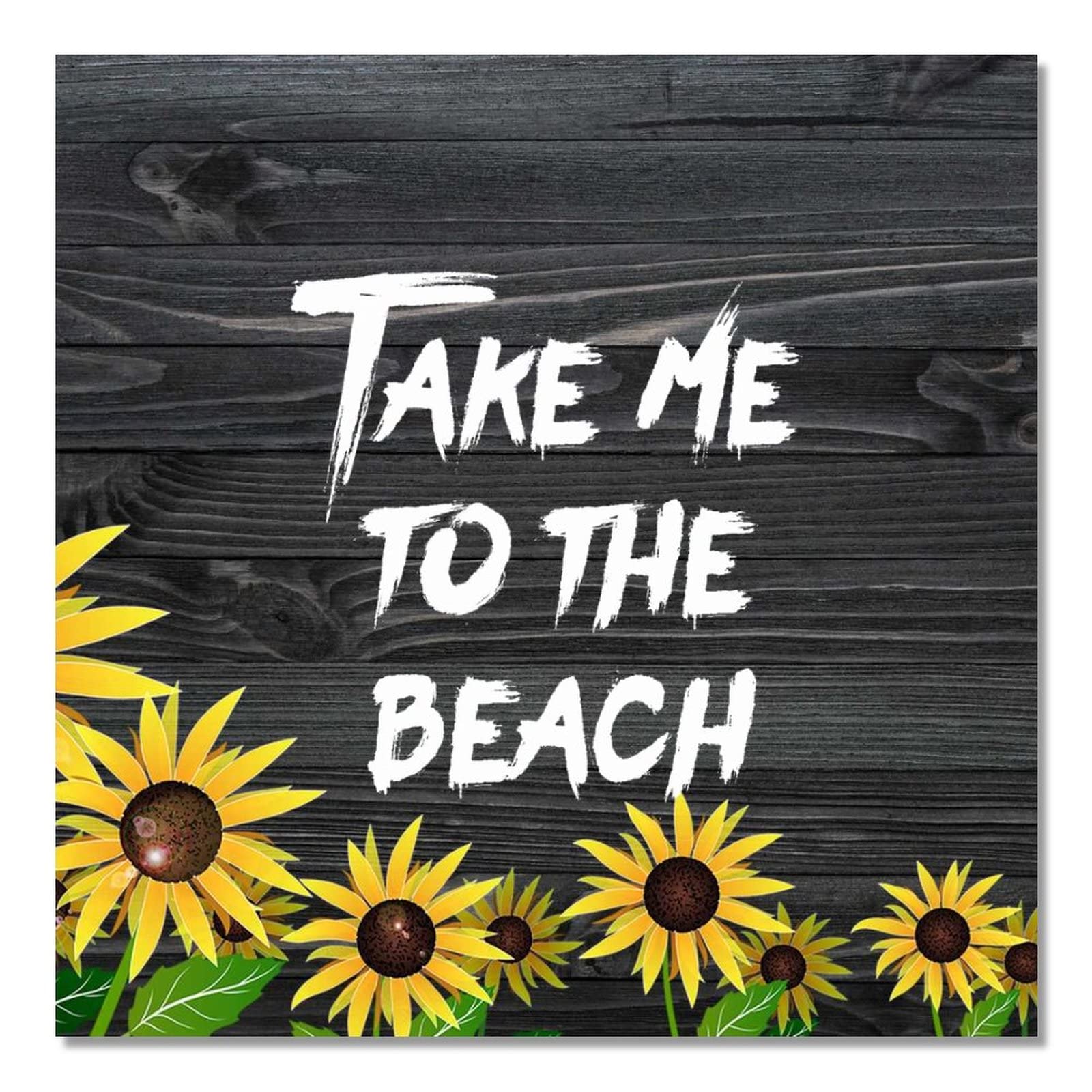Plaque en bois tournesol 40x40 cm décoration murale rustique Take Me to The Beach