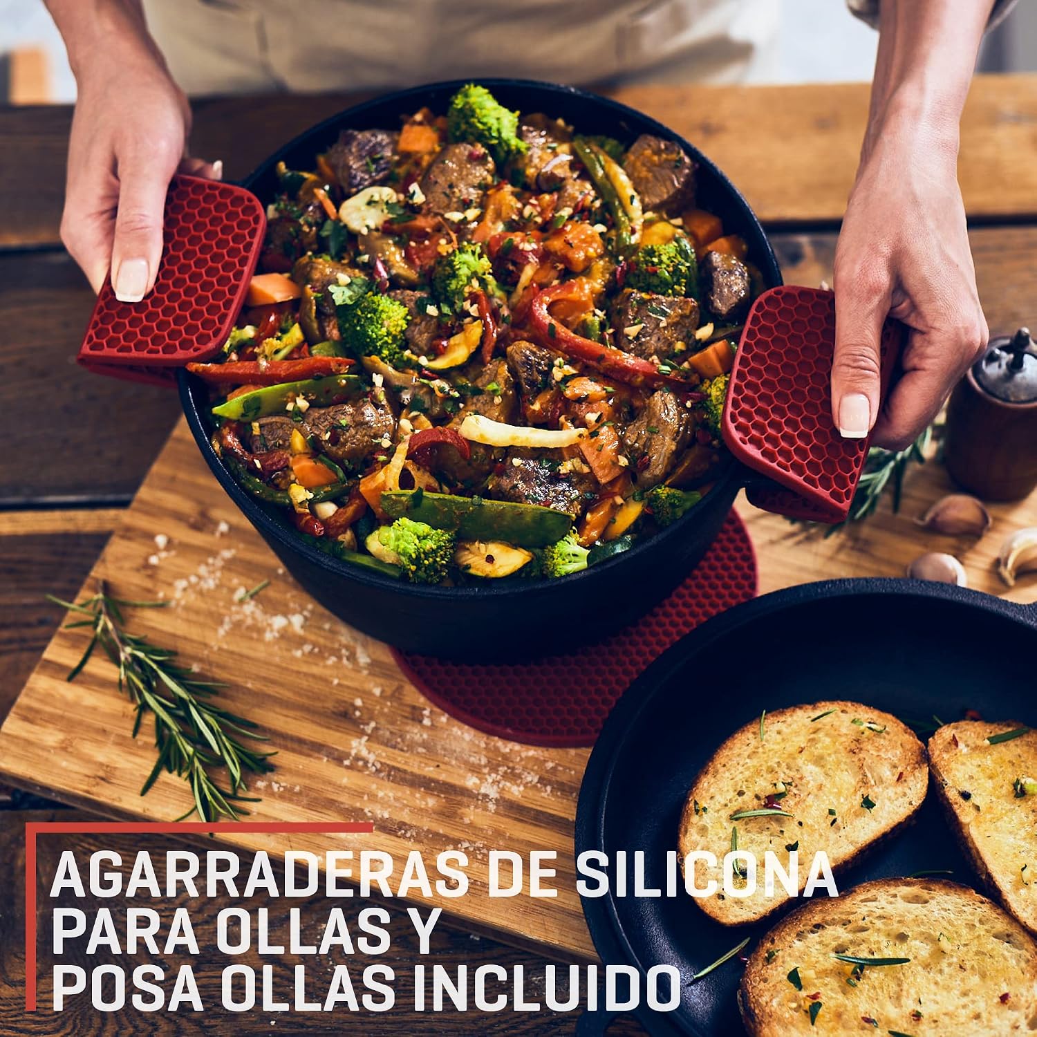 Uno Casa Olla holandesa de hierro fundido con tapa - Juego de cocina 2 en 1  presazonado con olla de 4,7 litros y sartén de 1,5 litros : Amazon.es:  Hogar y cocina