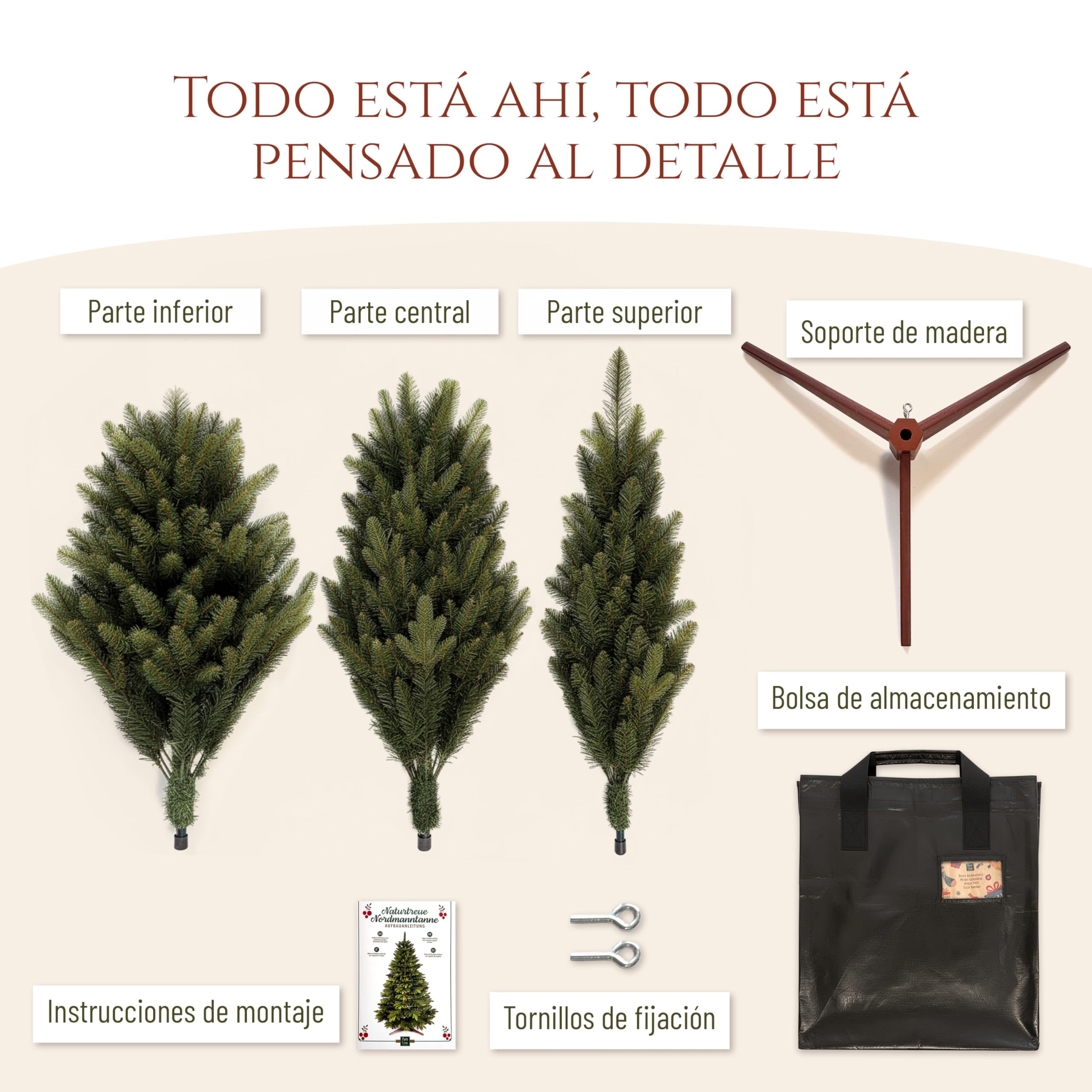 Árbol de Navidad Artificial Premium 180cm – Ramas Densas y Realistas, con Soporte de Madera y Bolsa de Almacenamiento – Arbol Navidad Artificial de Pure Living