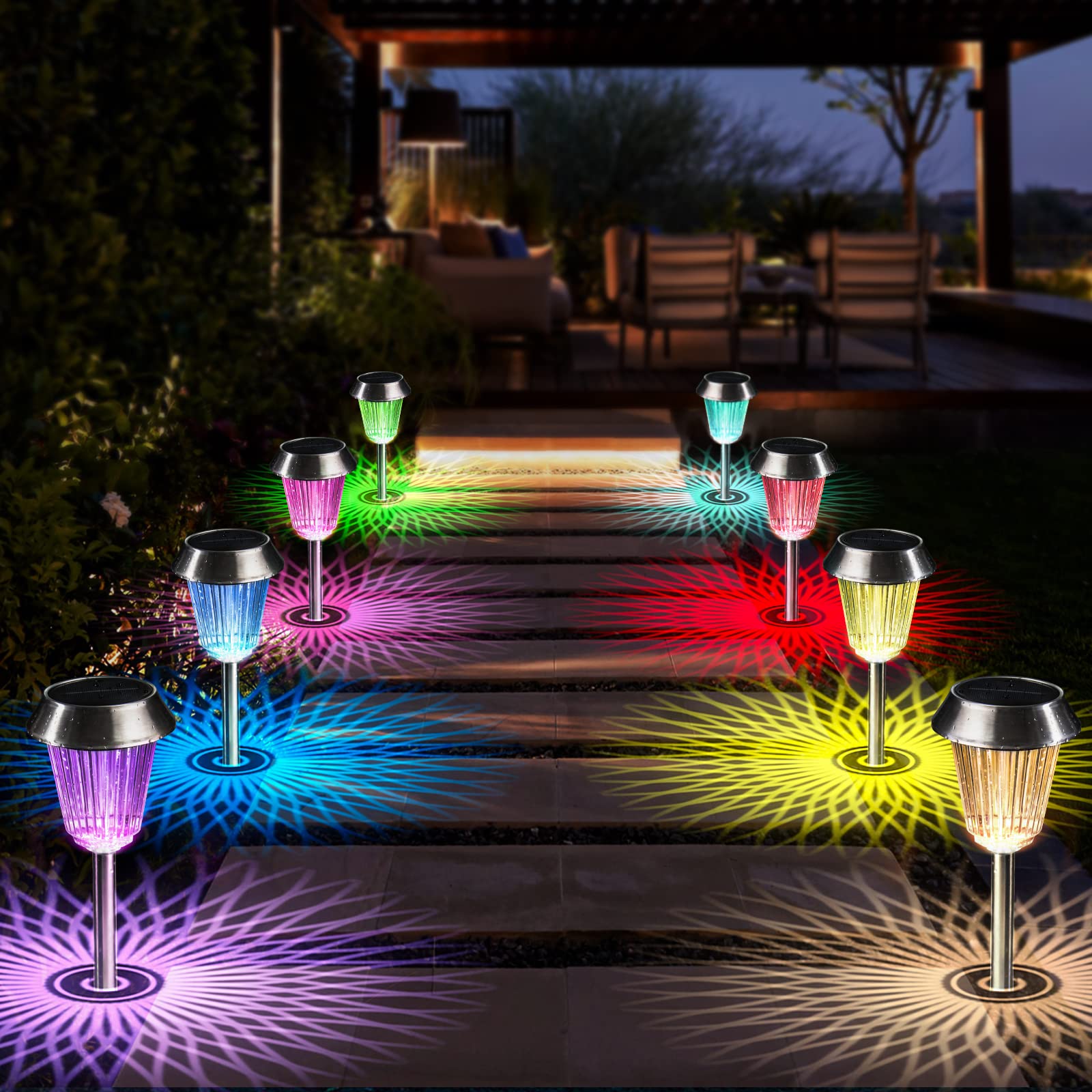 Highpro Color Changing Solar Pathway Lights Outdoor Waterproof - 8 Pack Modern Solar Ground Pathway Lights for Decorative for Driveway Garden Walkway Lawn Backyard