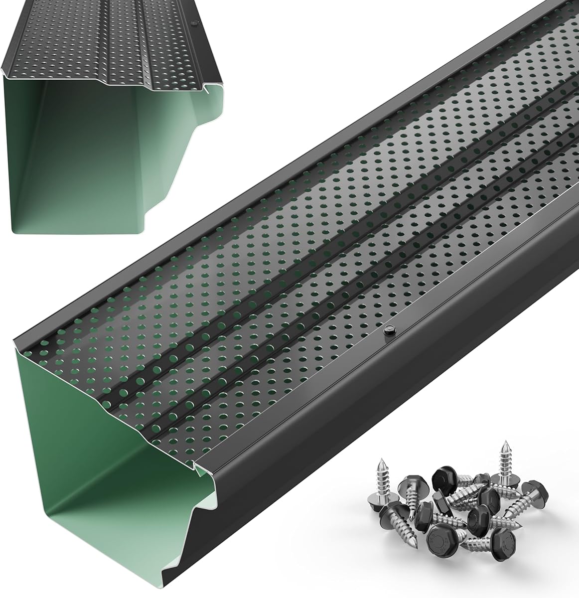 6" Gutter Guards Leaf Protection, Domestic Aluminum Gutter Covers 6 Inch (Sample, Black)