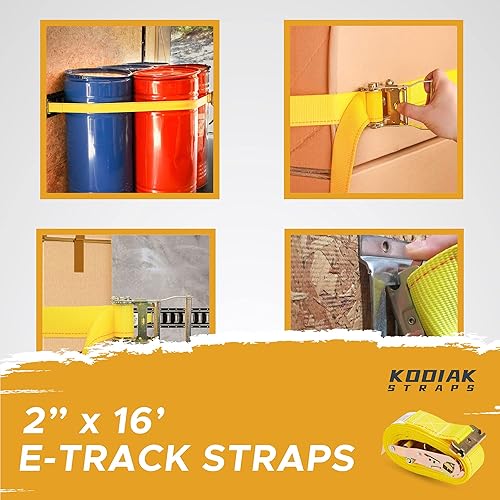 Miniatura 4 de Paquete de 6 correas de trinquete E-Track de 2 pulgadas x 16 pies x 4,400 libras de fuerza para amarre de carga en remolque cerrado y camioneta por