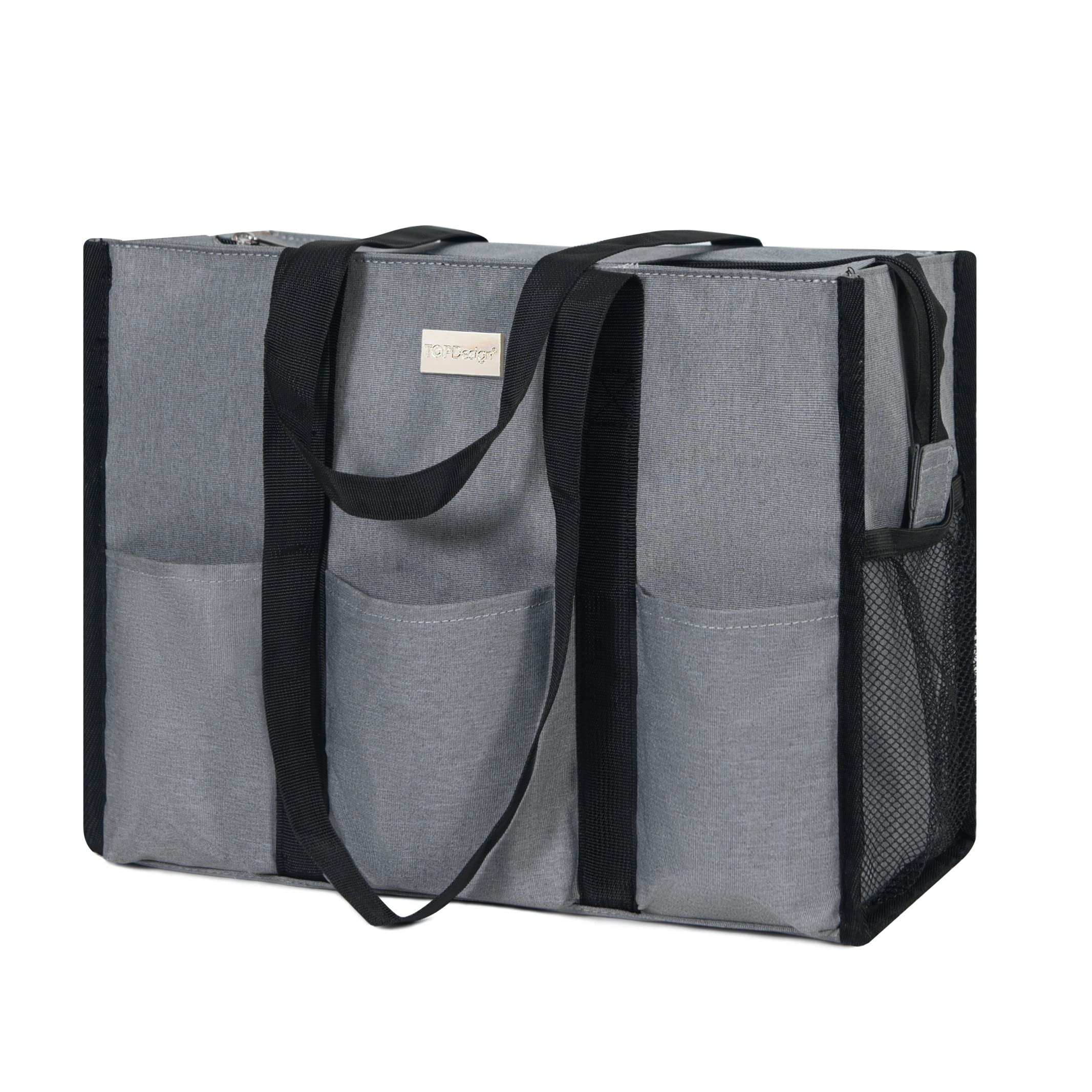 TOPDesign Utility Water Resistant Tote Bag with 13 Pockets, Zipper Closure