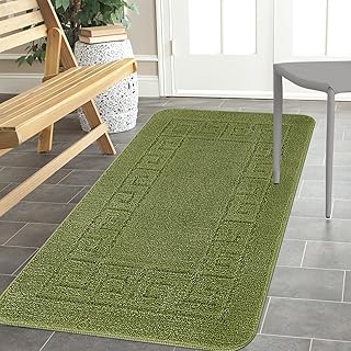 Area Rugs For Hallway - 80 x 150 cm Kitchen Rugs Non Slip Washable, Soft Rubber Backed Rugs, Large Rugs For Bedroom And Living Room Rugs (Gel Back Rocco Rug - Sage)