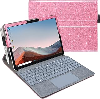 ACdream Case for Microsoft Surface Go 3 2021 / Surface Go 2 2020 / Surface Go 2018, Premium Leather Tablet Accessories, Rugged Cover Sleeve Shell Padfolio, Support Type Cover Keyboard, Glitter Pink