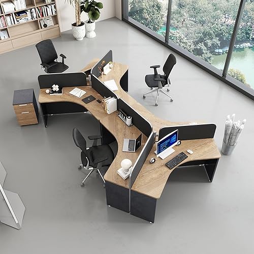 Miniatura 9 de Estación de trabajo de cubículo de oficina para 3 personas con cajones y tomas de corriente integradas, divisiones de pared ajustables, diseños