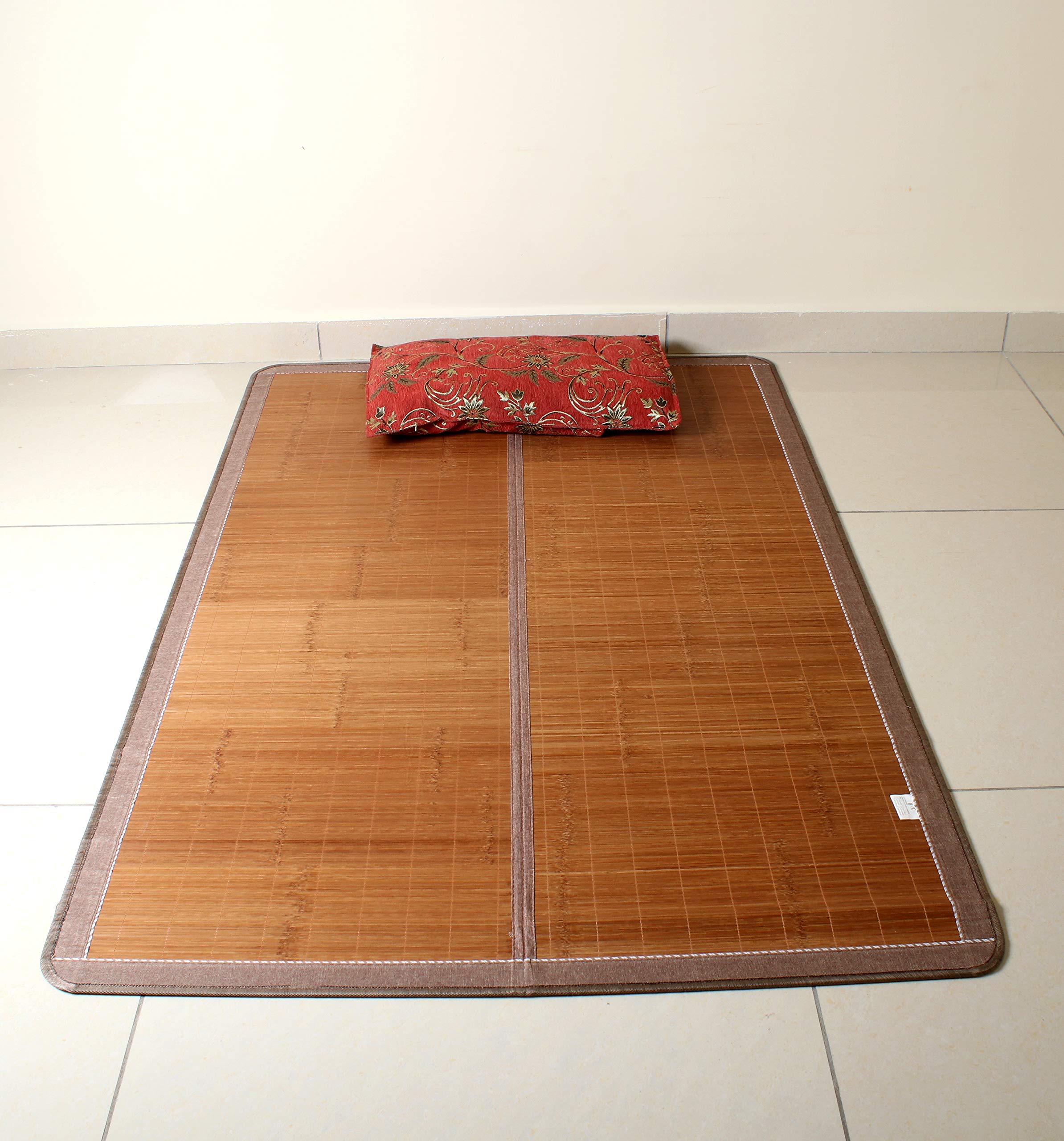 MemeHo ® Multifunction Portable Double-Sided Folding Bamboo Fibre Sleeping Bed Mat (Gold, 6.23 *3.93 ft)
