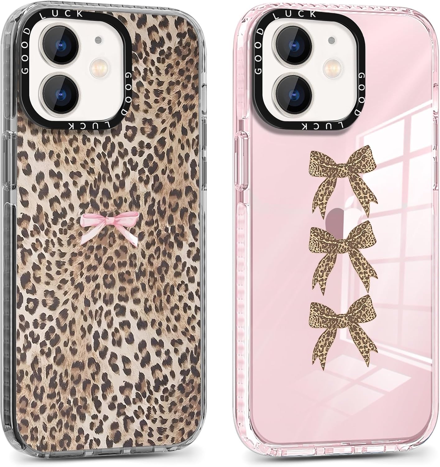 2 Pack Cute Cheetah Print Phone Case for iPhone 12 Mini Pink Bow Case 5.4", Clear Coquette Fashion Luxury Leopard Pattern Design Girls Women Funda Shockproof Soft TPU Protection Cover