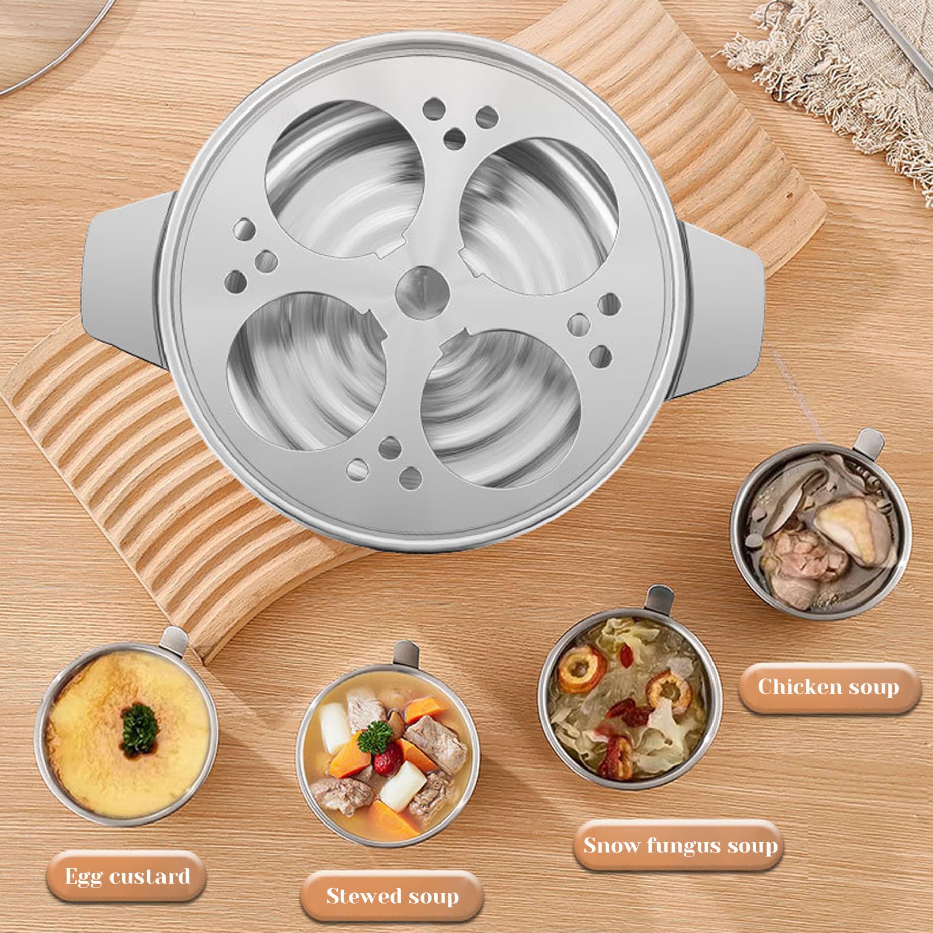 Huevo Poacher Maker de huevos escalfado de acero inoxidable con 4 tazas, olla de olla multipropósito antiadher