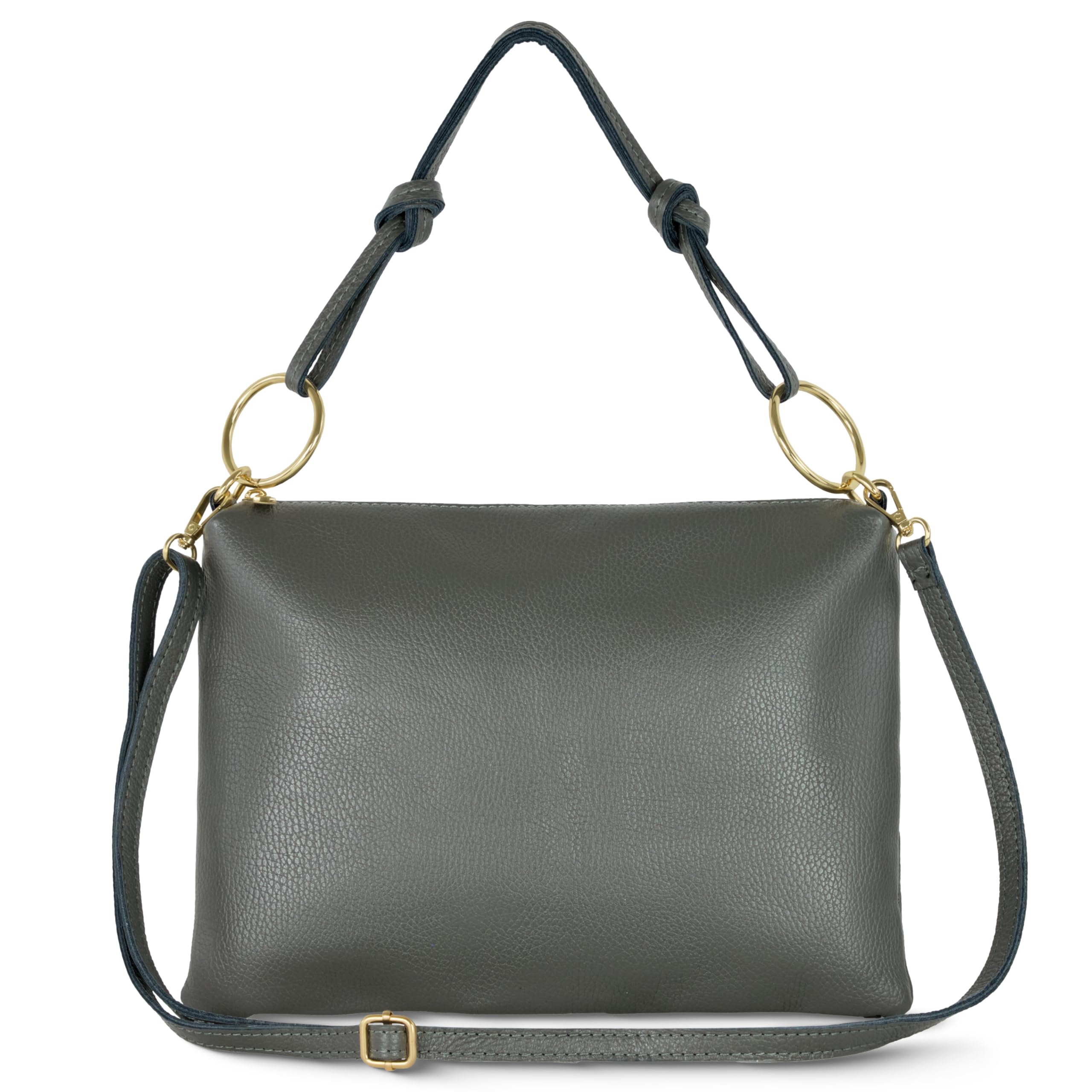 Italian Calf Leather Shoulder Bag for Women Rectangular Handbag Purse with Zipper Top-Handle Crossbody Strap