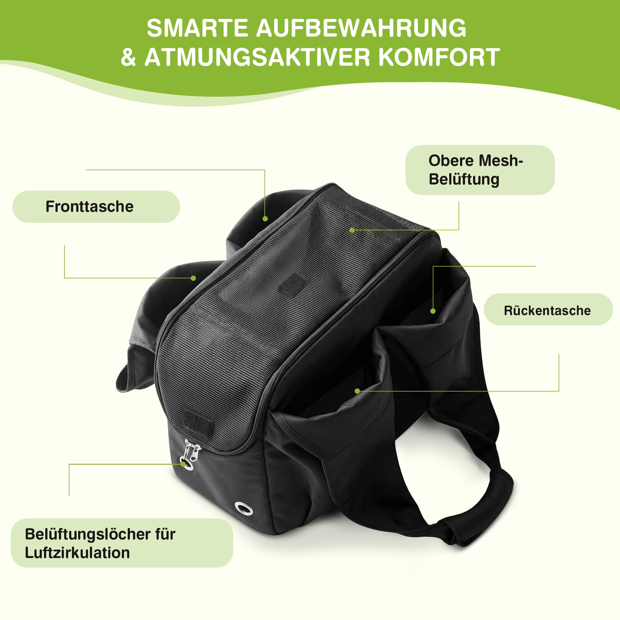 ALLSOPETS Hundetasche für Kleine Hunde, Leichte Atmungsaktive Haustiertasche, Bequeme Katzentragetasche mit Leinenhaken für Reisen, Outdoor und Camping (Tiefschwarz)