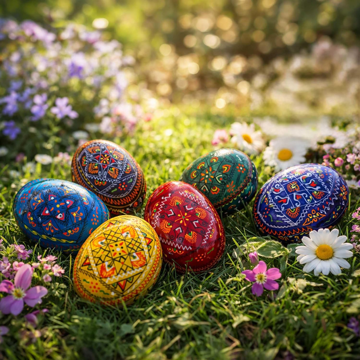 BestPysanky Set of 6 Traditional Ukrainian Pysanky Wooden Easter Eggs 2.5 Inches