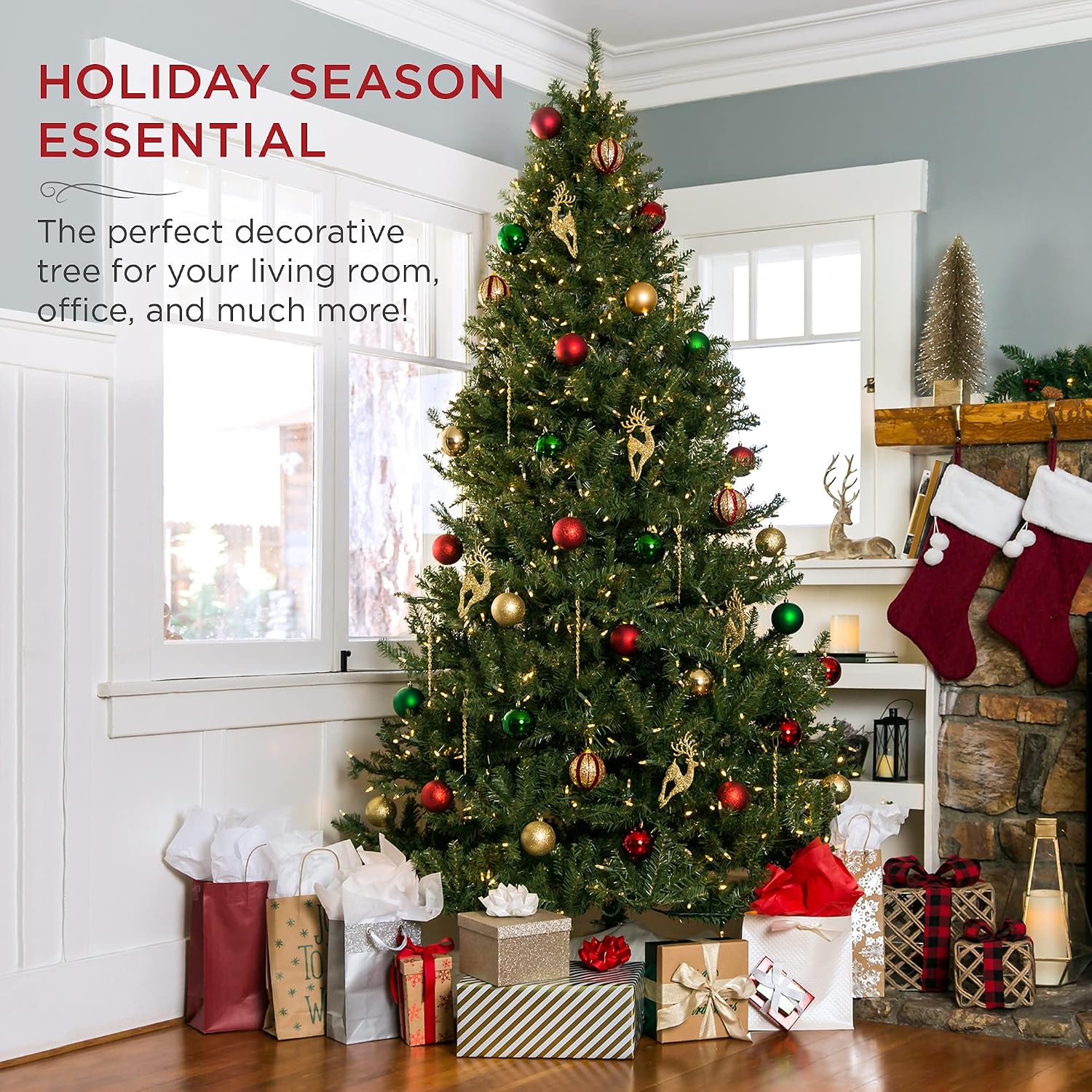 Best Choice Products 7.5ft Pre-Lit Hinged Douglas Full Fir Artificial Christmas Tree Holiday Decoration w/ 2,254 Branch Tips, 700 Warm White Lights, Easy Assembly, Foldable Metal Stand