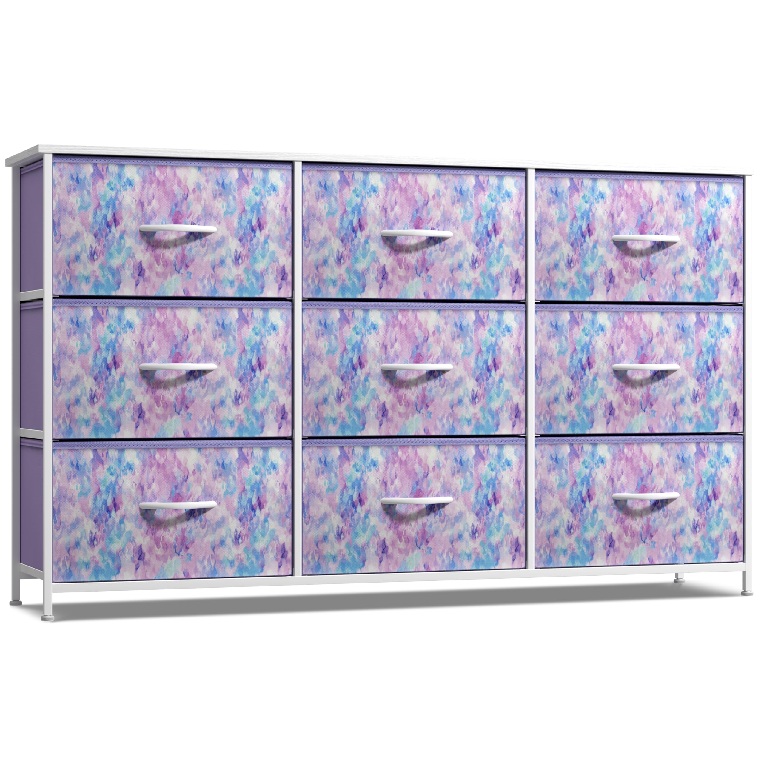 Sorbus 9-Drawer Kids Dresser for Bedroom, Wood Top (Purple Tie Dye)