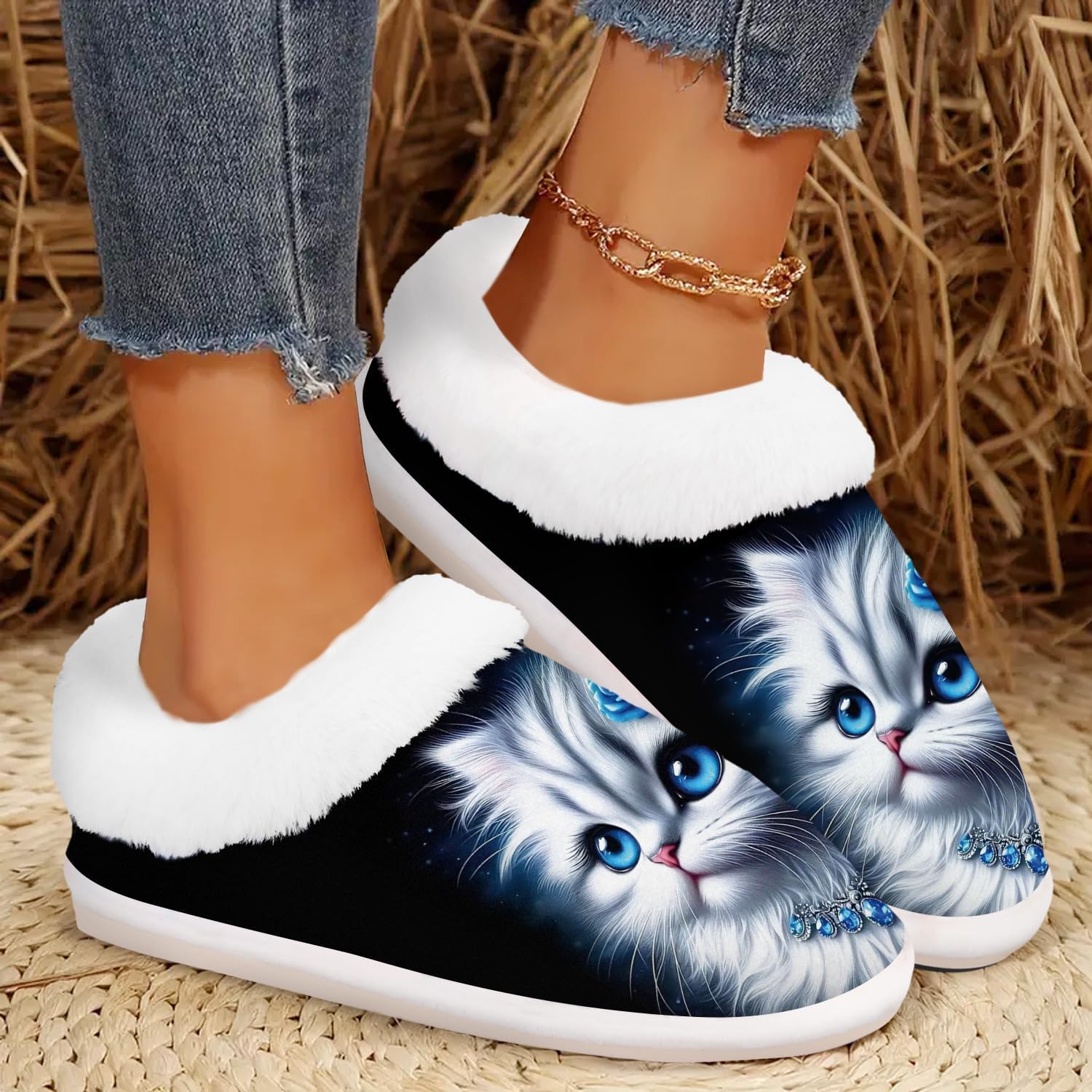 Cat Slippers for Women, Cozy Indoor Bedroom House Shoes | all-season indoor outdoor,machine washable,animal print,non-slip rubber sole,warm fuzzy linning