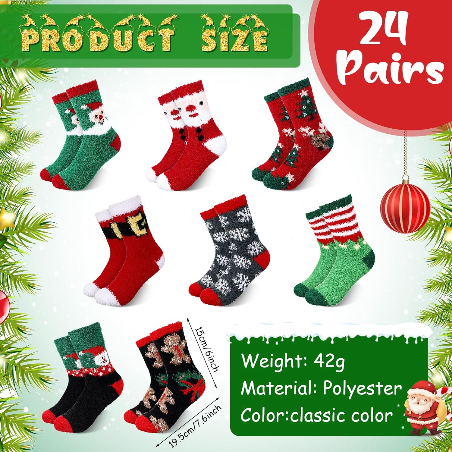 Meanplan 24 Pairs Christmas Fuzzy Socks Womens Bulk Xmas Winter Holiday Cozy Fluffy Warm Sock Pack for Christmas Gift - Image 2