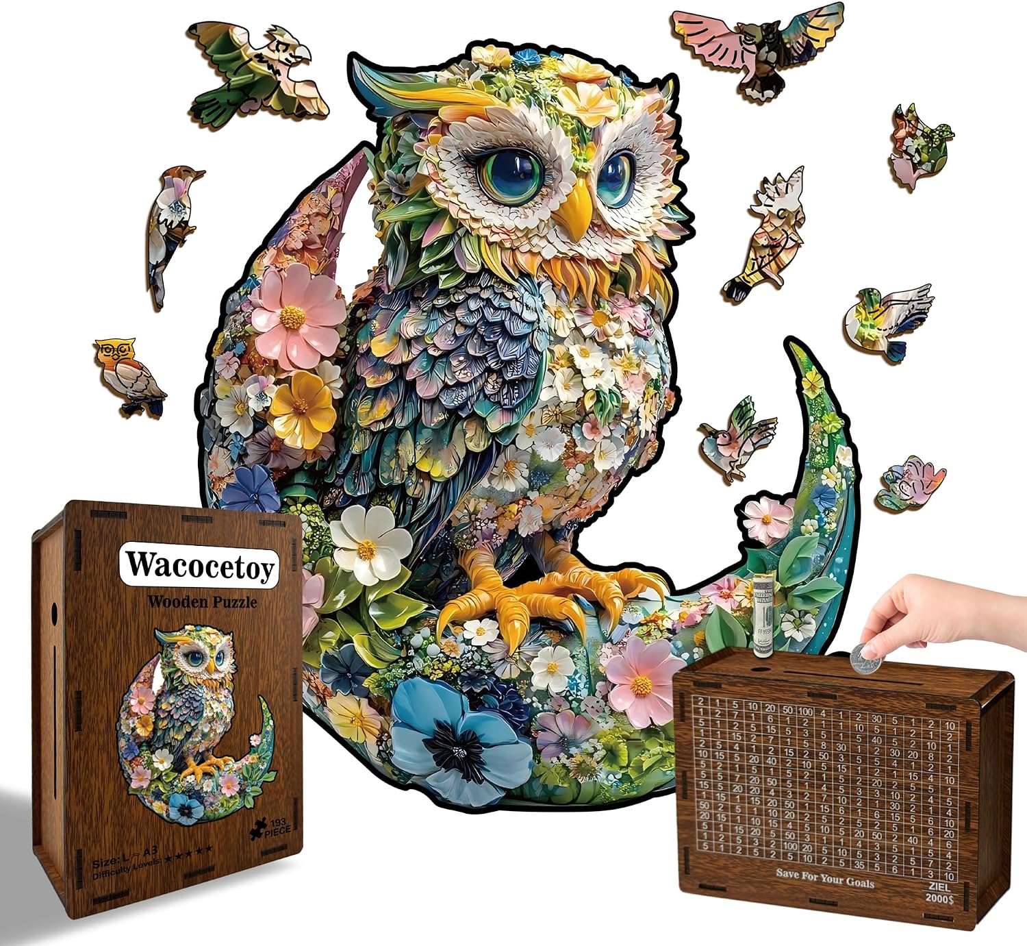Wooden Puzzle for Adults Moon Owl Jigsaw 193 PCS