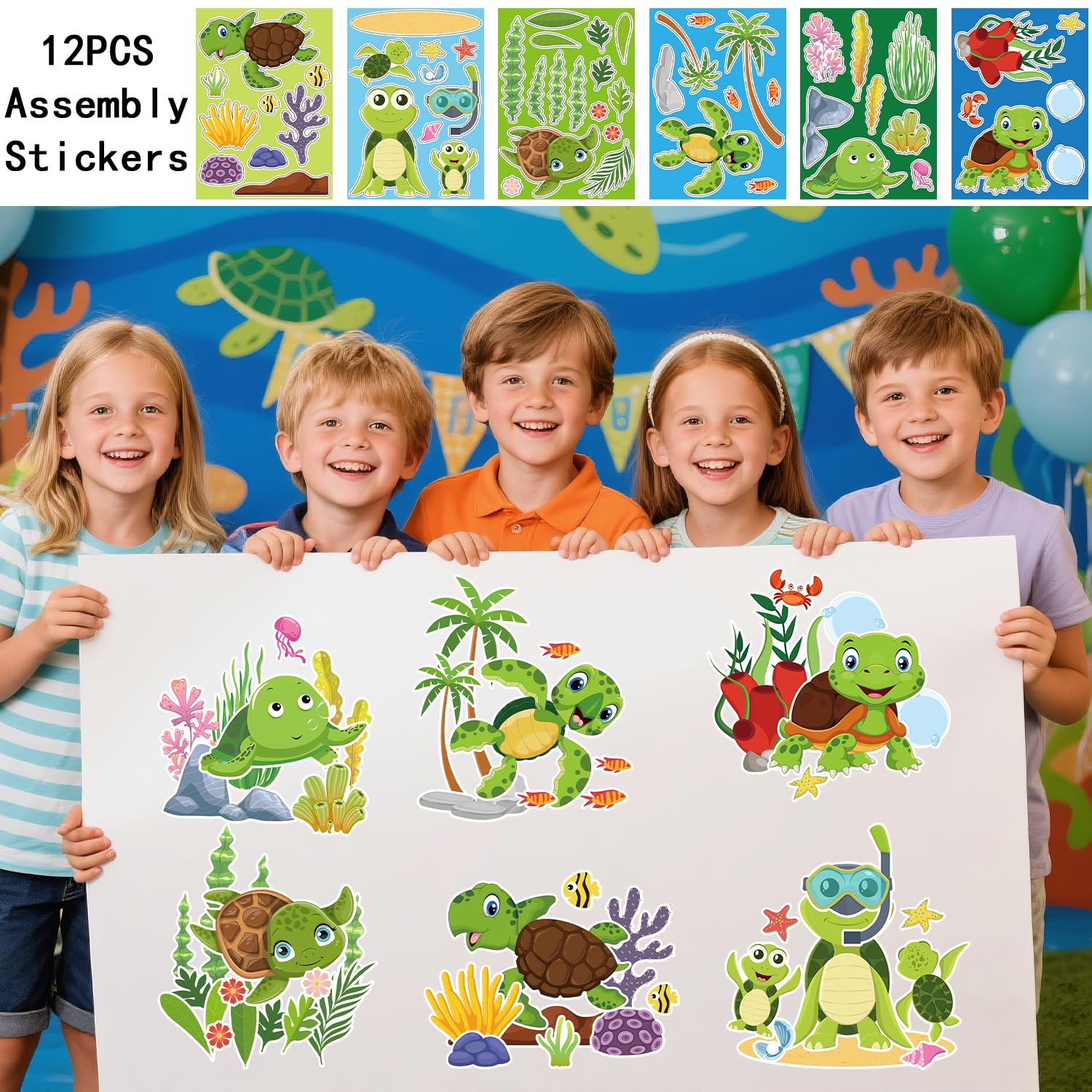 Turtle Party Favour Supplies include sacchetti regalo tartaruga, adesivi, badge, braccialetti per feste di compleanno