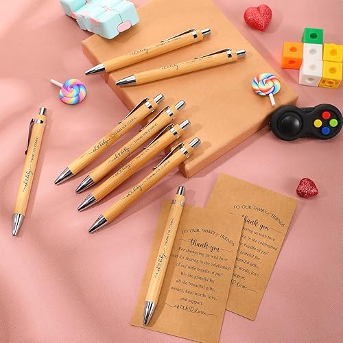 Miniatura 5 de Seajan 50 juegos de regalos de baby shower para invitados, regalos de baby shower, incluye 50 bolígrafos retráctiles, bolígrafos de bambú a granel,